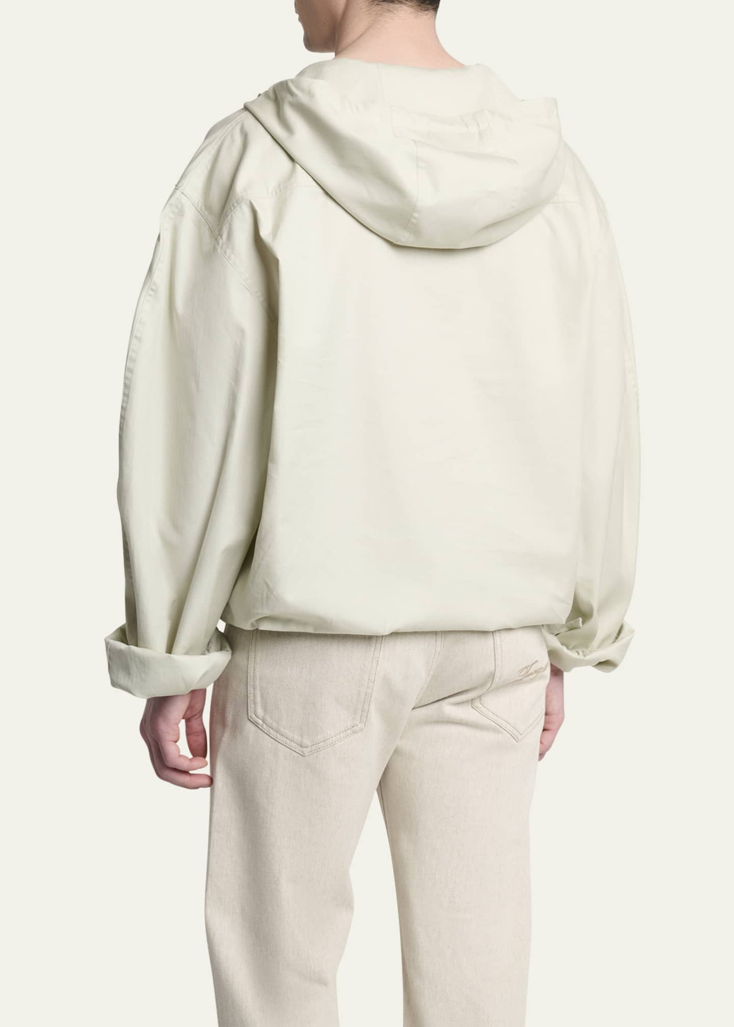 Jacquemus Men's La Blouse Cotton Herringbone Hooded Shirt Image 3 of 5