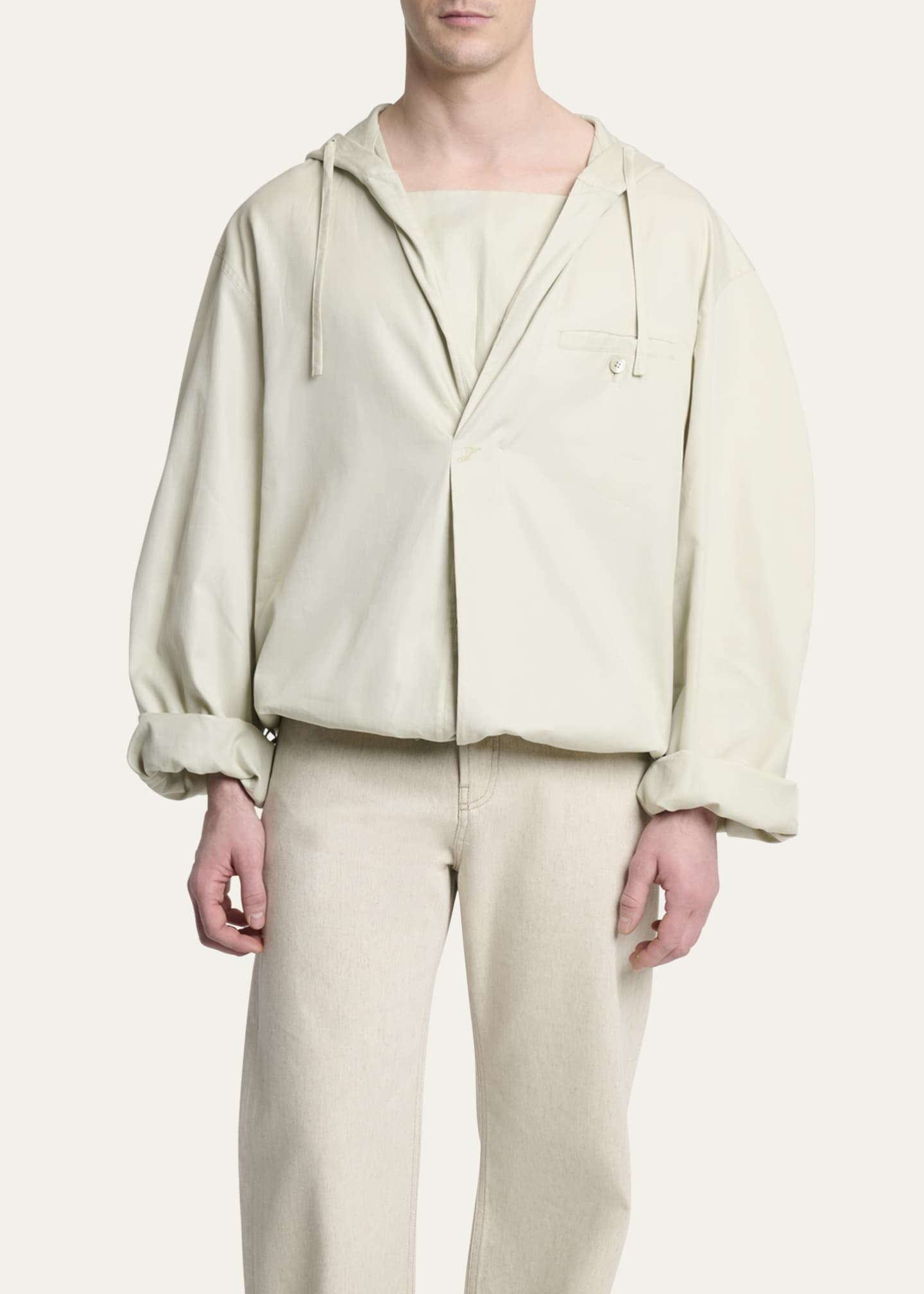 Jacquemus Men's La Blouse Cotton Herringbone Hooded Shirt Image 4 of 5