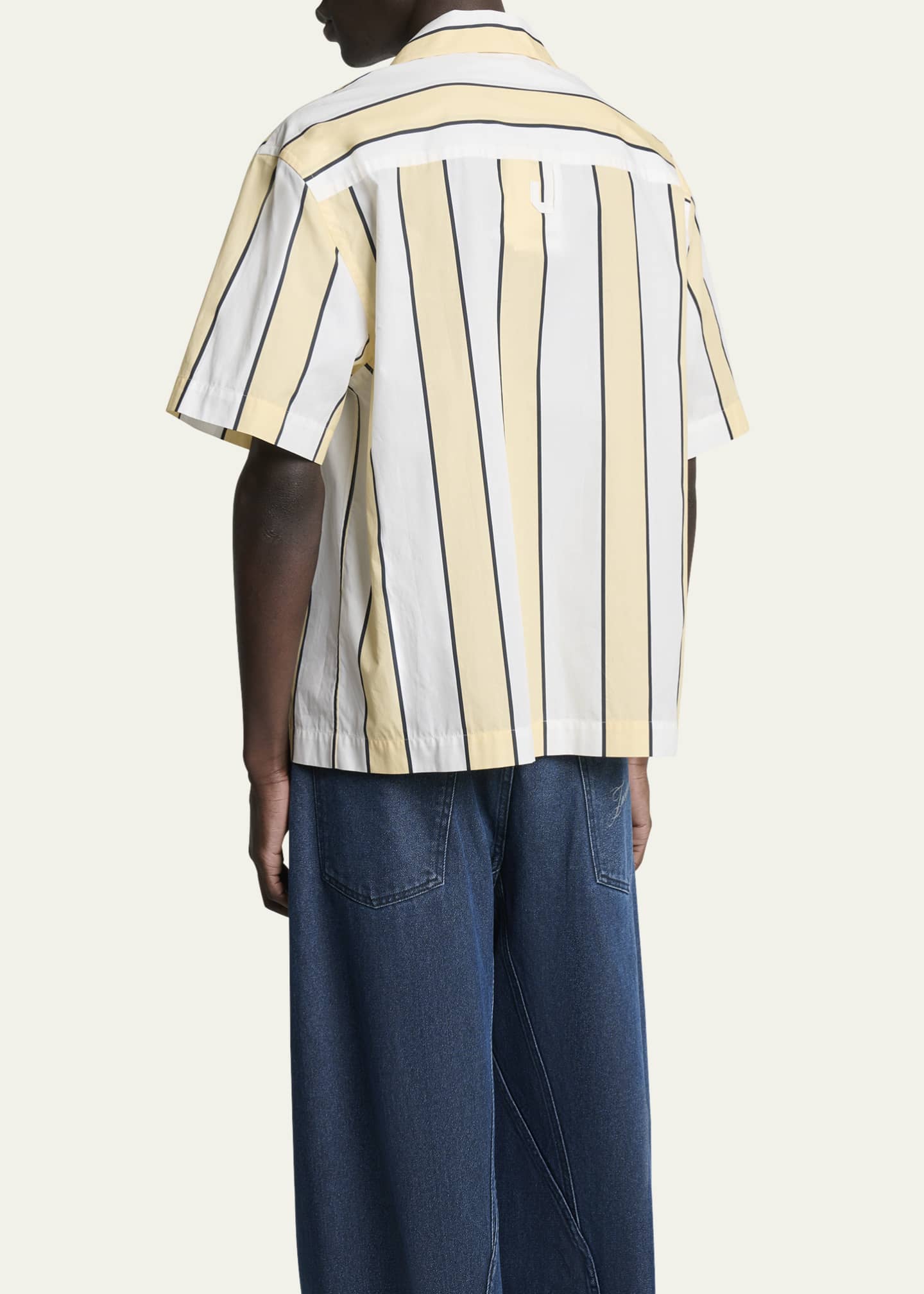 Jacquemus Men's Cotton Stripe Logo Camp Shirt Image 3 of 5