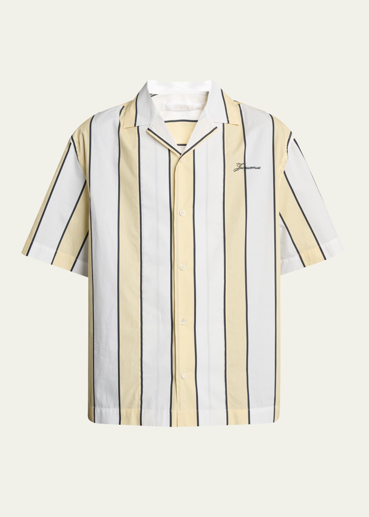 Jacquemus Men's Cotton Stripe Logo Camp Shirt Image 1 of 5