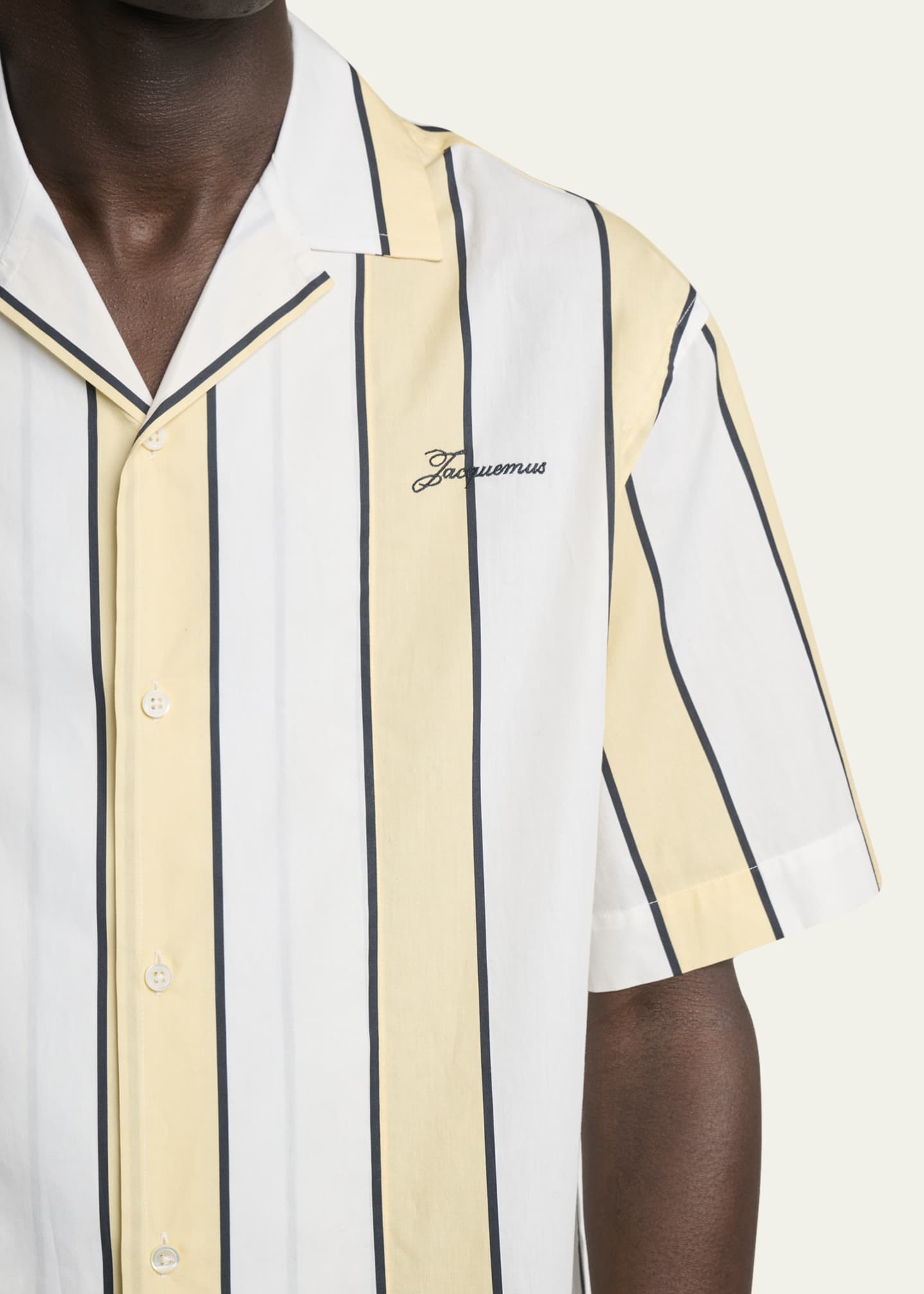 Jacquemus Men's Cotton Stripe Logo Camp Shirt Image 5 of 5