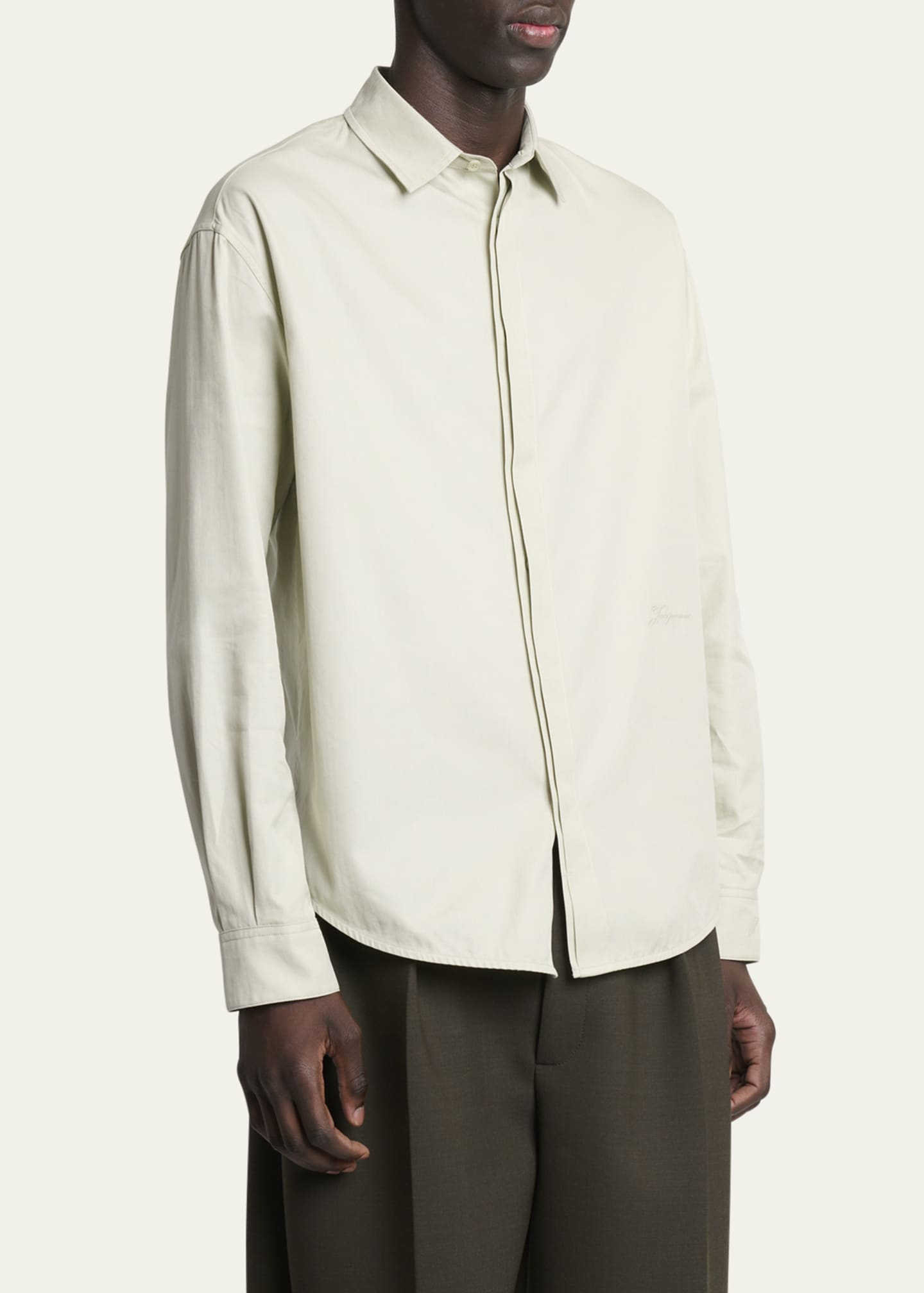 Jacquemus Men's Simon Cotton Herringbone Sport Shirt Image 4 of 5