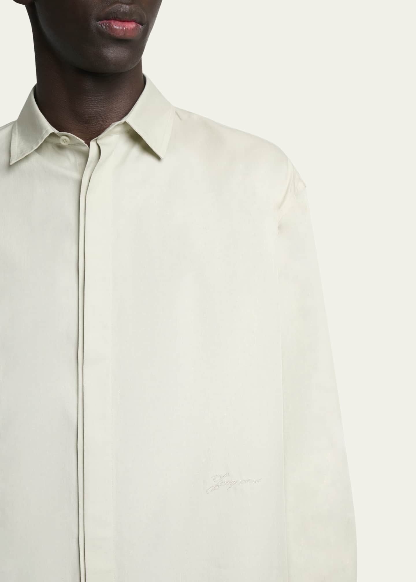 Jacquemus Men's Simon Cotton Herringbone Sport Shirt Image 5 of 5