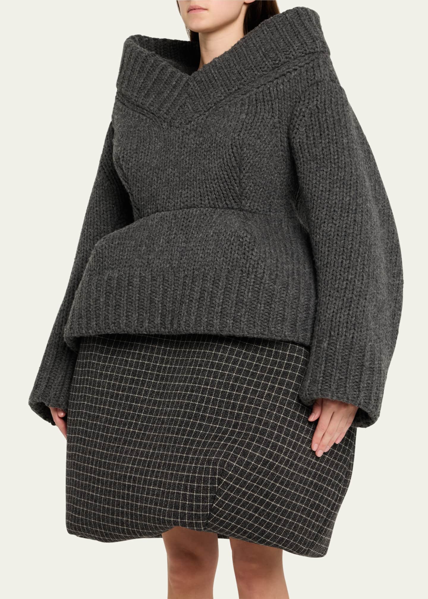 Padded V-Neck Peplum Sweater