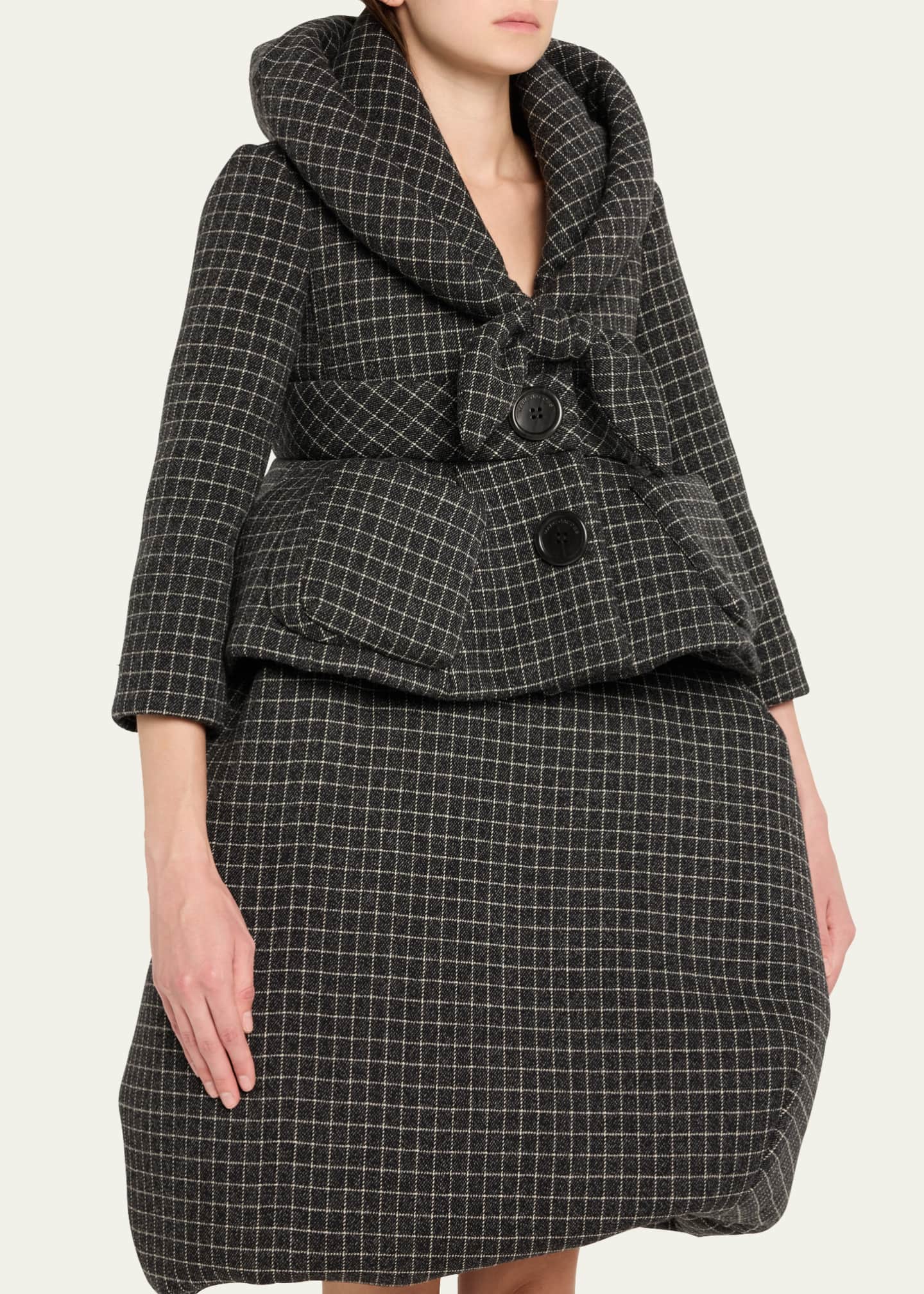 Marc Jacobs Runway Check Wool Padded Crop Hooded Jacket - Bergdorf