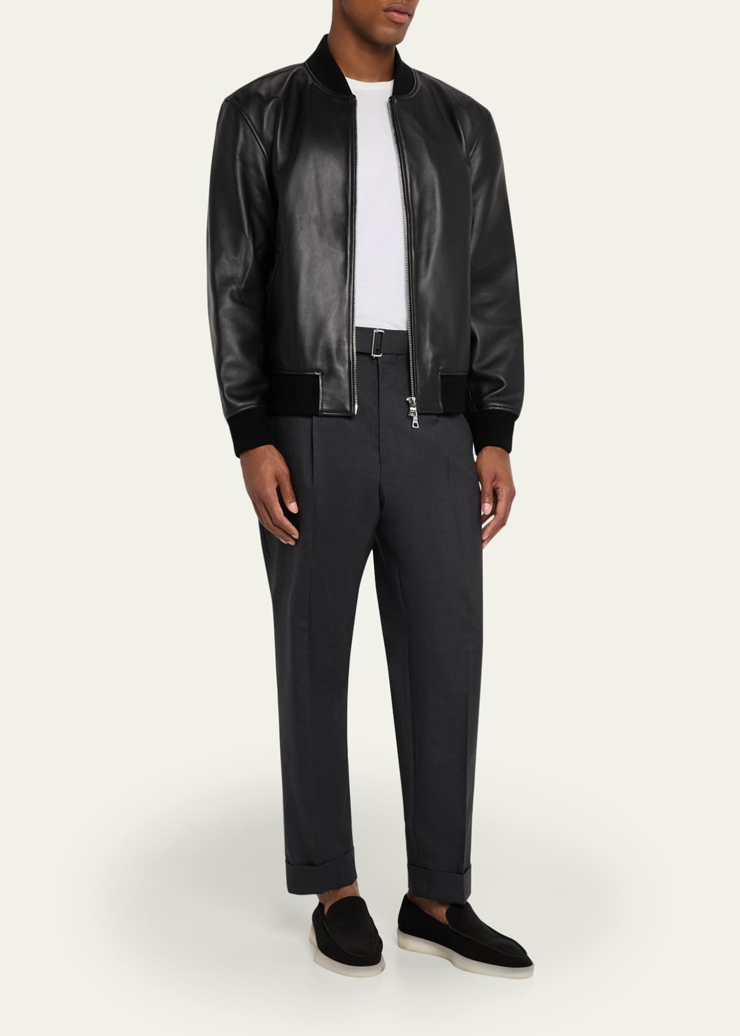 Officine Generale Men's Christo Full-Zip Leather Bomber Jacket Image 2 of 5