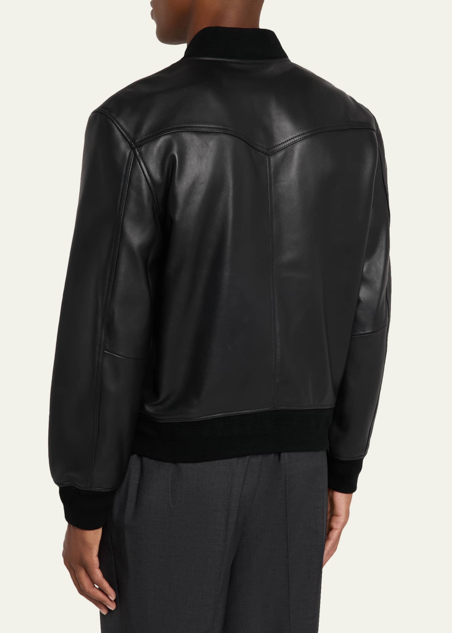 Officine Generale Men's Christo Full-Zip Leather Bomber Jacket Image 3 of 5
