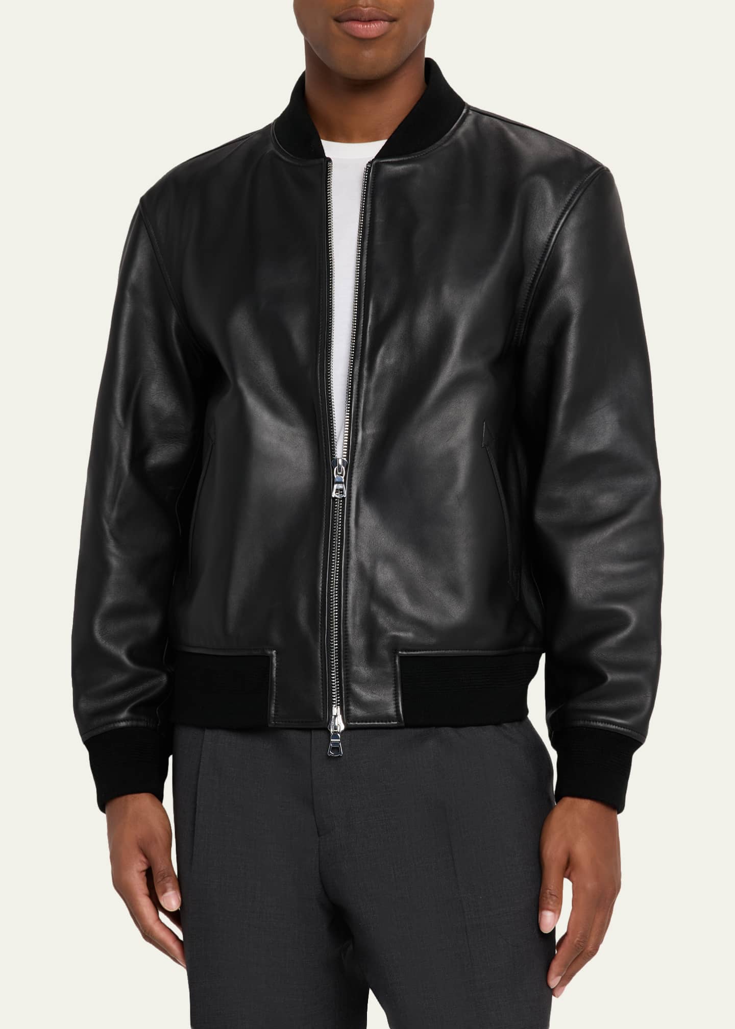 Officine Generale Men's Christo Full-Zip Leather Bomber Jacket Image 4 of 5