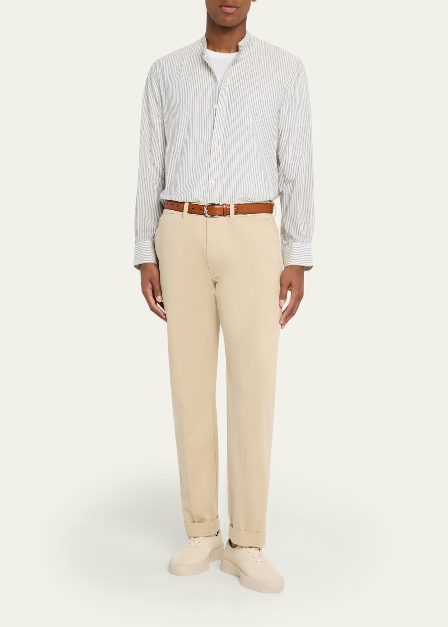Officine Generale Men's Gali Band-Collar Cotton Stripe
