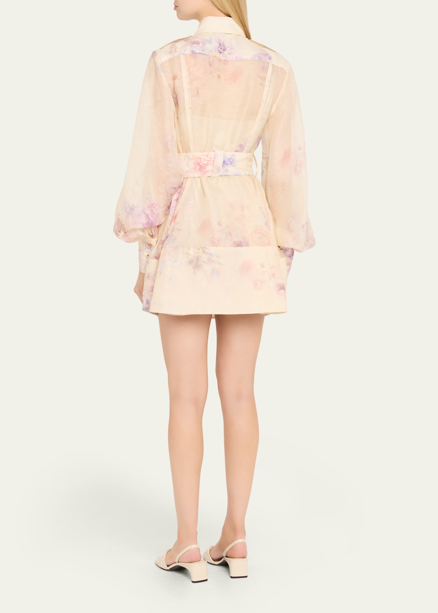 Zimmermann Floral Long-Sleeve Utility Mini Dress Image 3 of 5