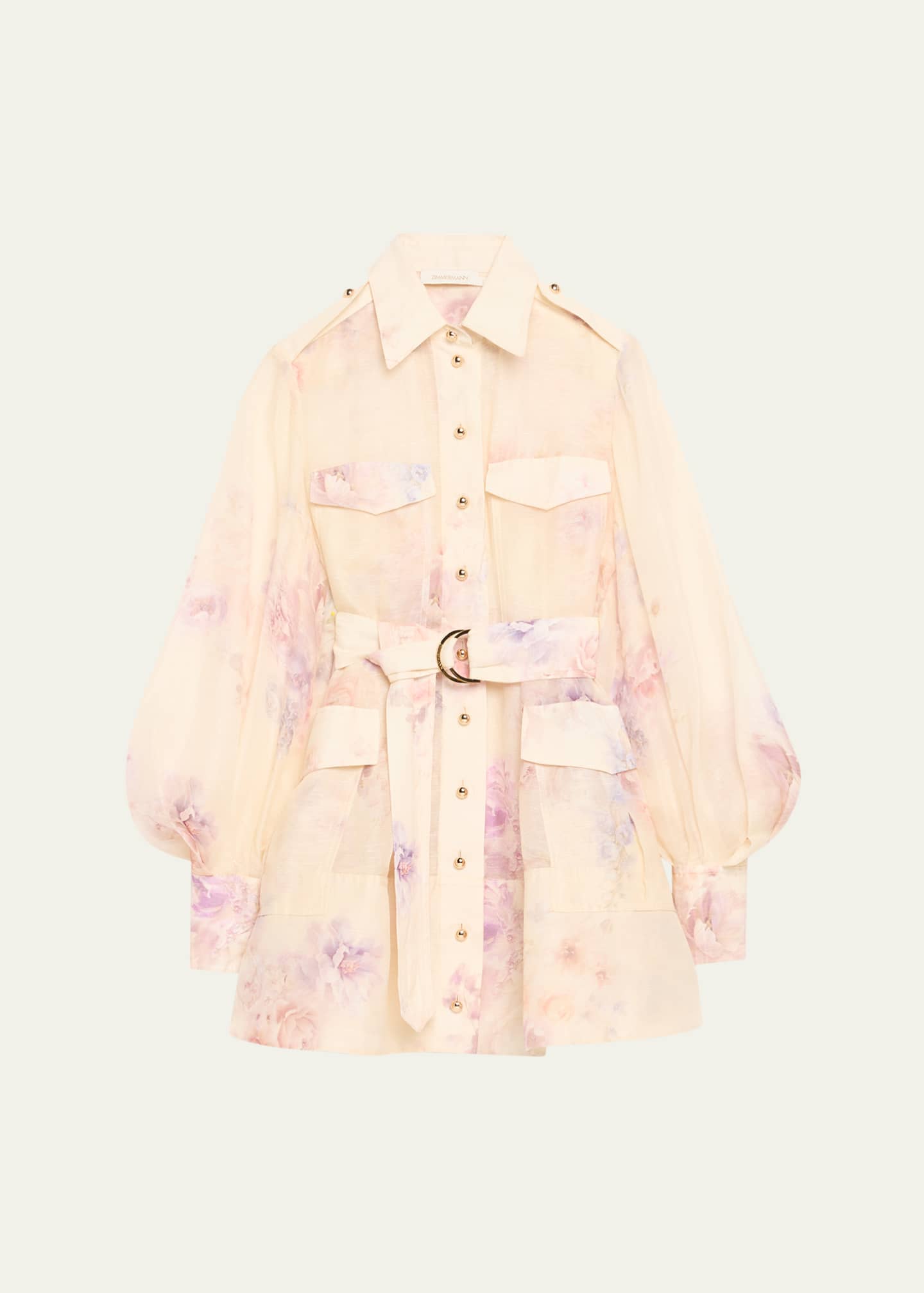 Zimmermann Floral Long-Sleeve Utility Mini Dress Image 1 of 5
