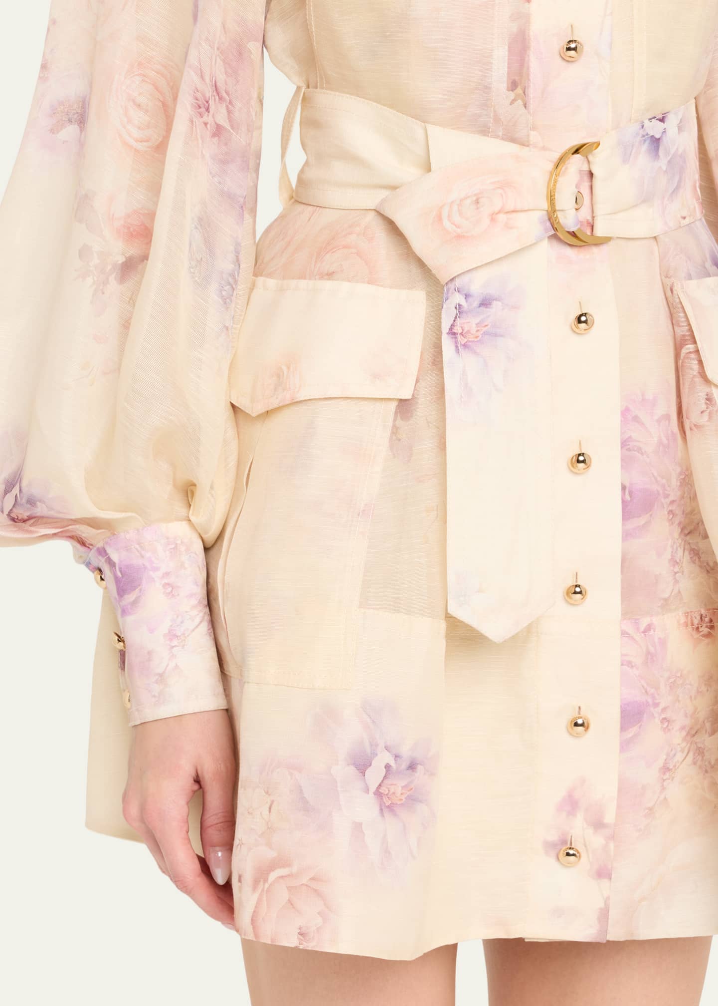 Zimmermann Floral Long-Sleeve Utility Mini Dress Image 5 of 5