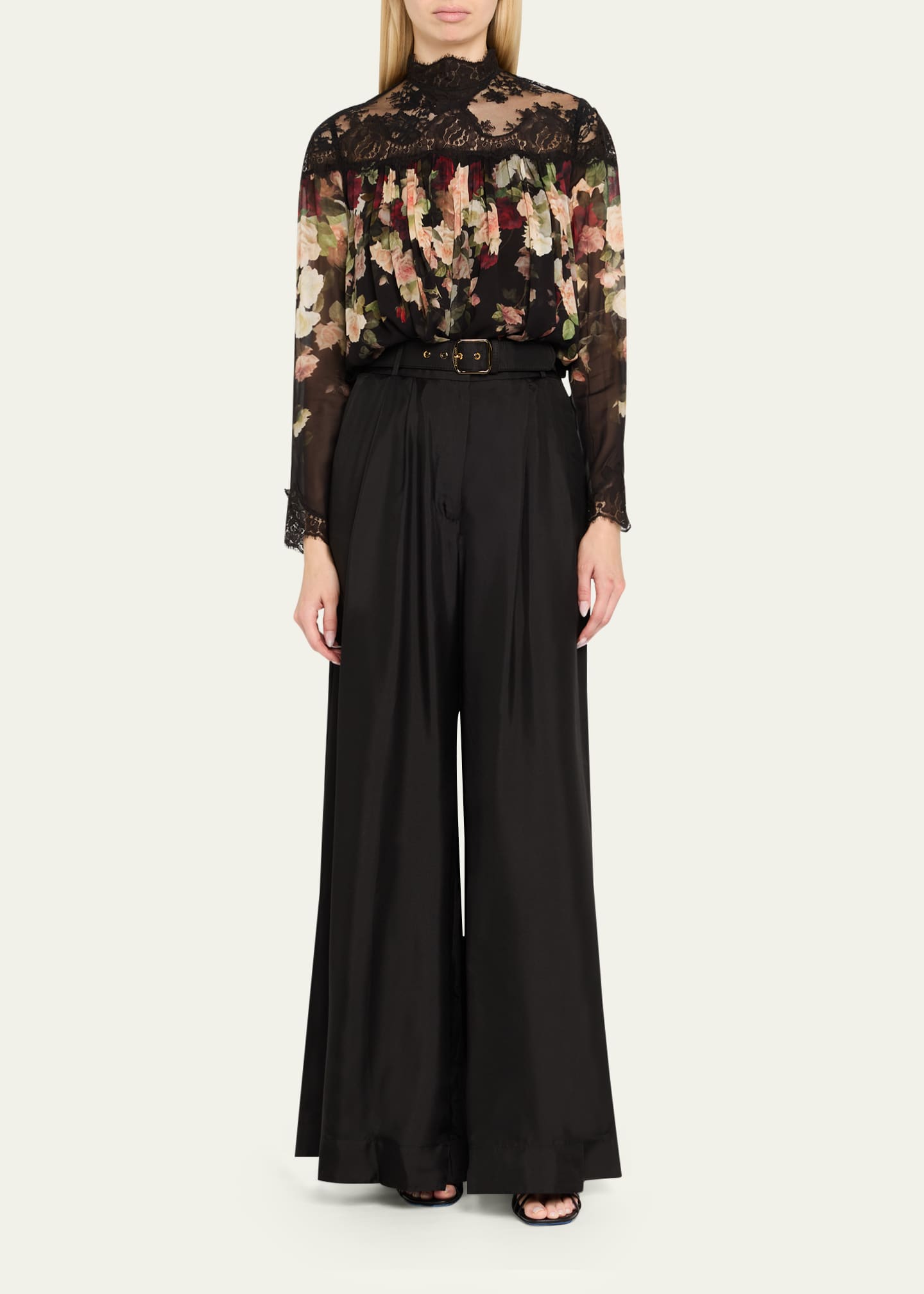 Zimmermann Hypnotic Lace Yoke Viscose Blouse - Black