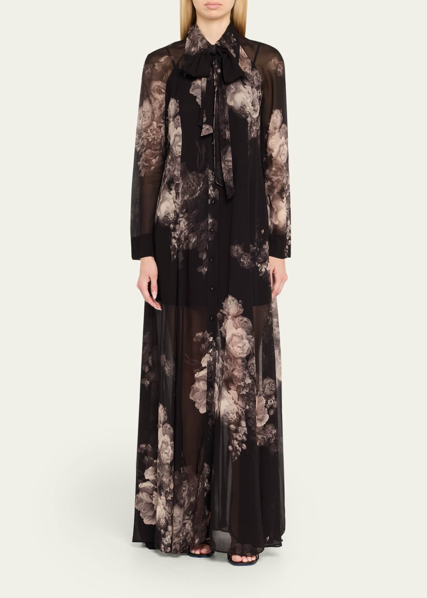 Zimmermann Long-Sleeve Floral Shirtdress with Bow Image 2 of 5