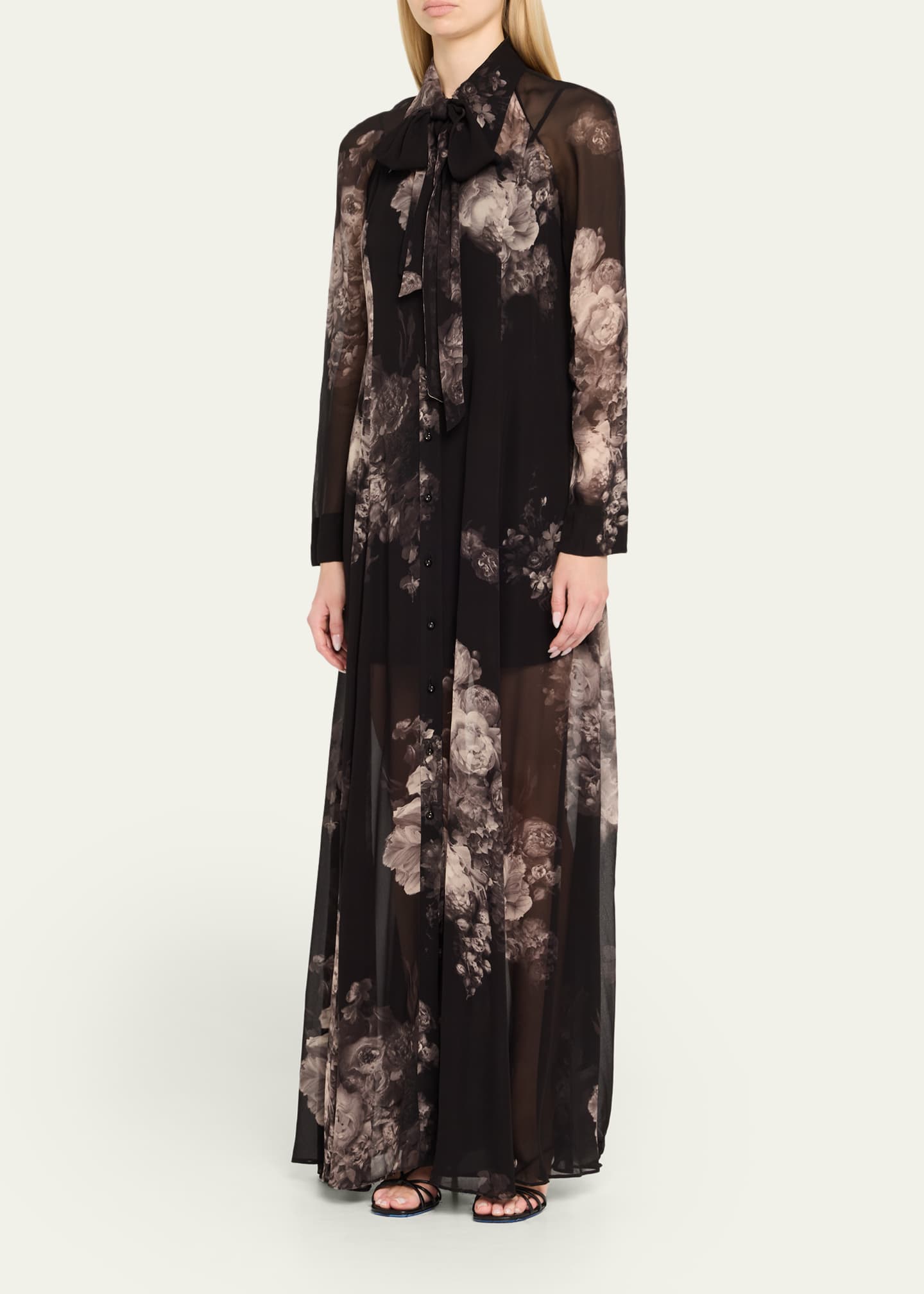 Zimmermann Long-Sleeve Floral Shirtdress with Bow Image 4 of 5
