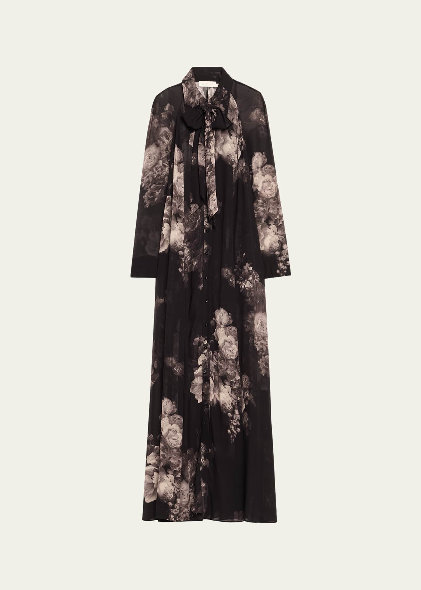 Zimmermann Long-Sleeve Floral Shirtdress with Bow Image 1 of 5