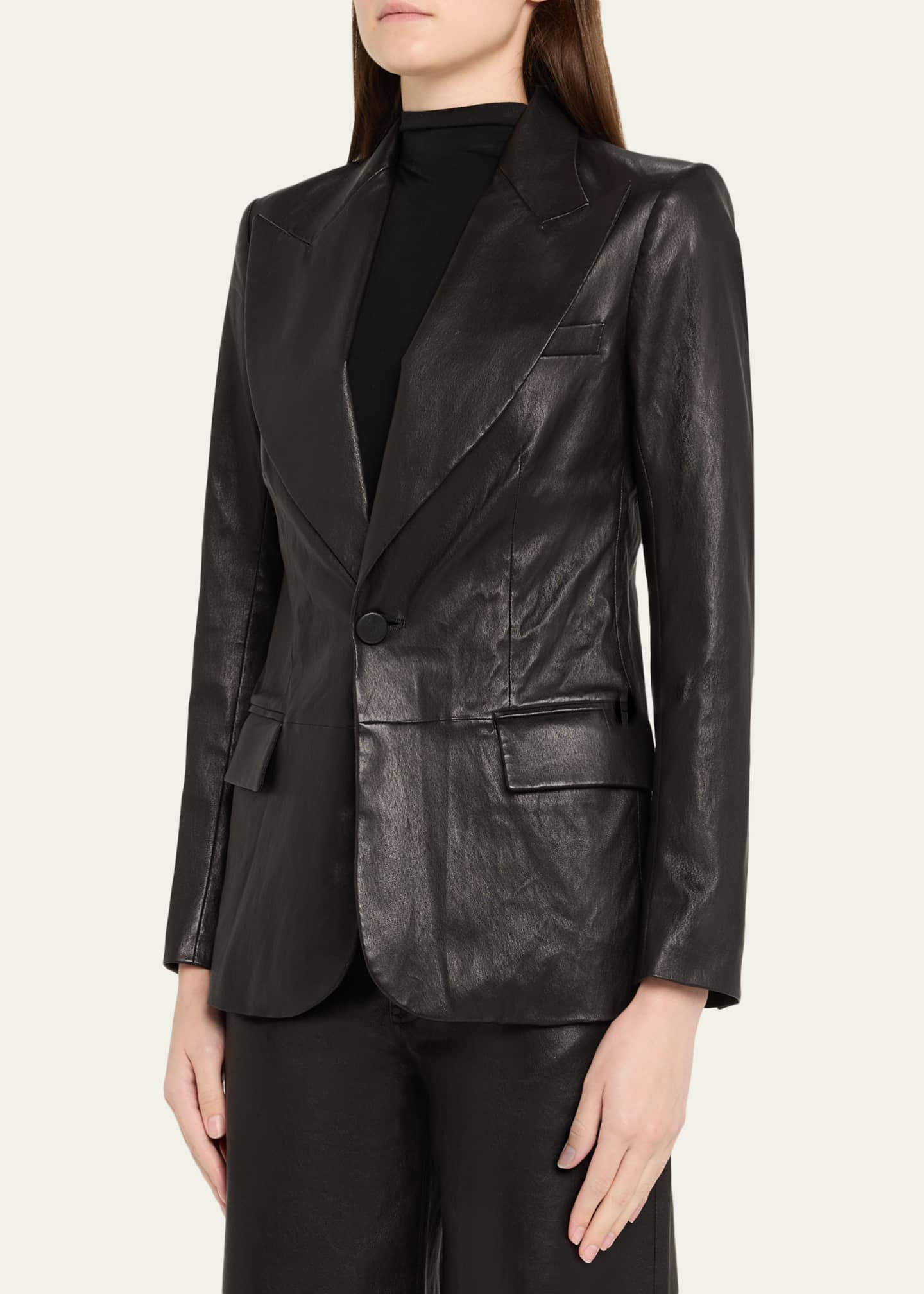FRAME The Peak Lapel Leather Blazer - Bergdorf Goodman