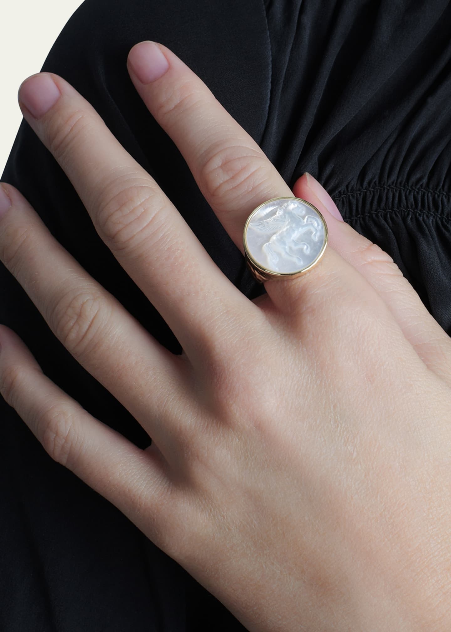 Anabel Aram Jewelry Pegasus Mother-of-Pearl Coin Signet Ring