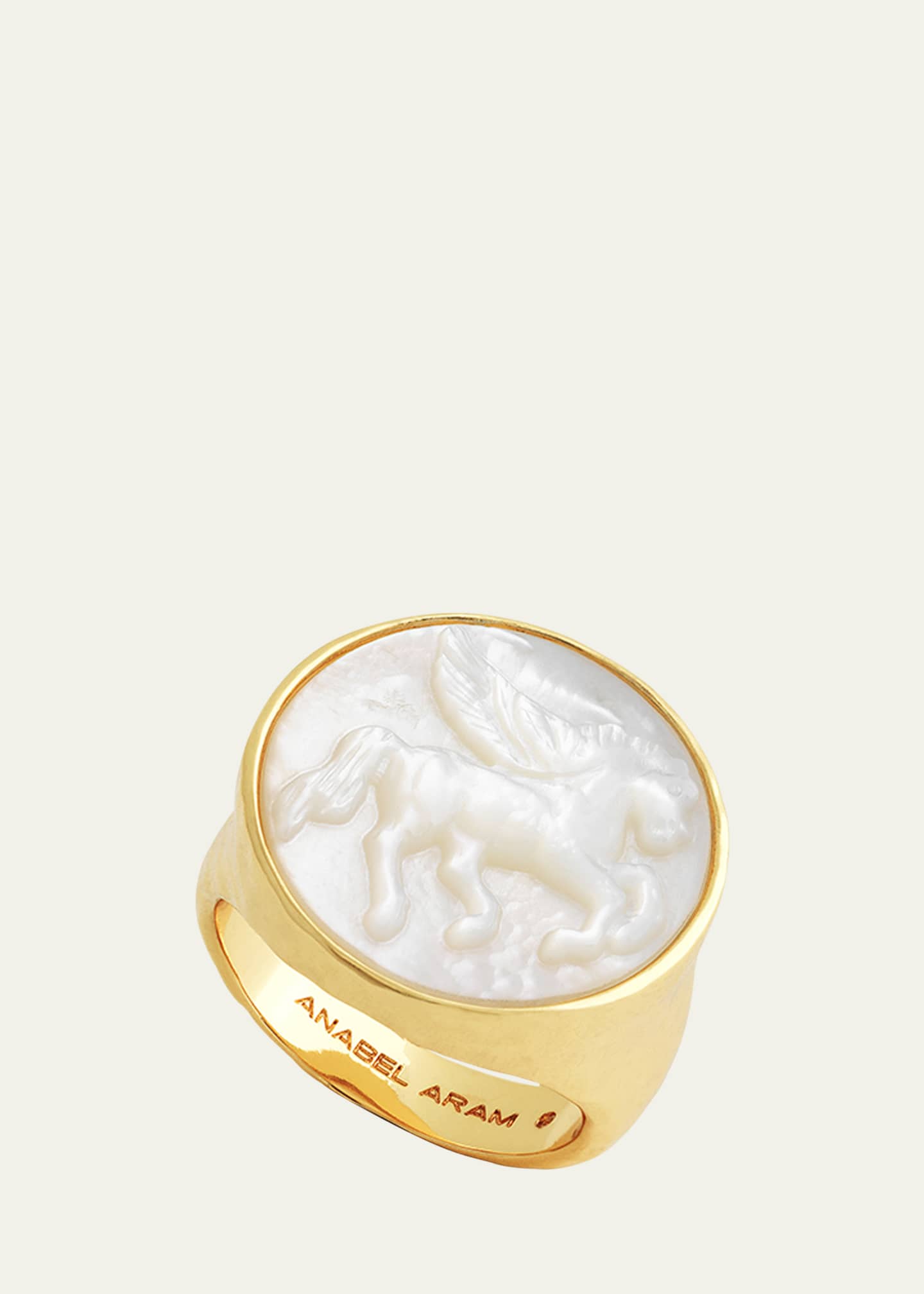 Anabel Aram Jewelry Pegasus Mother-of-Pearl Coin Signet Ring