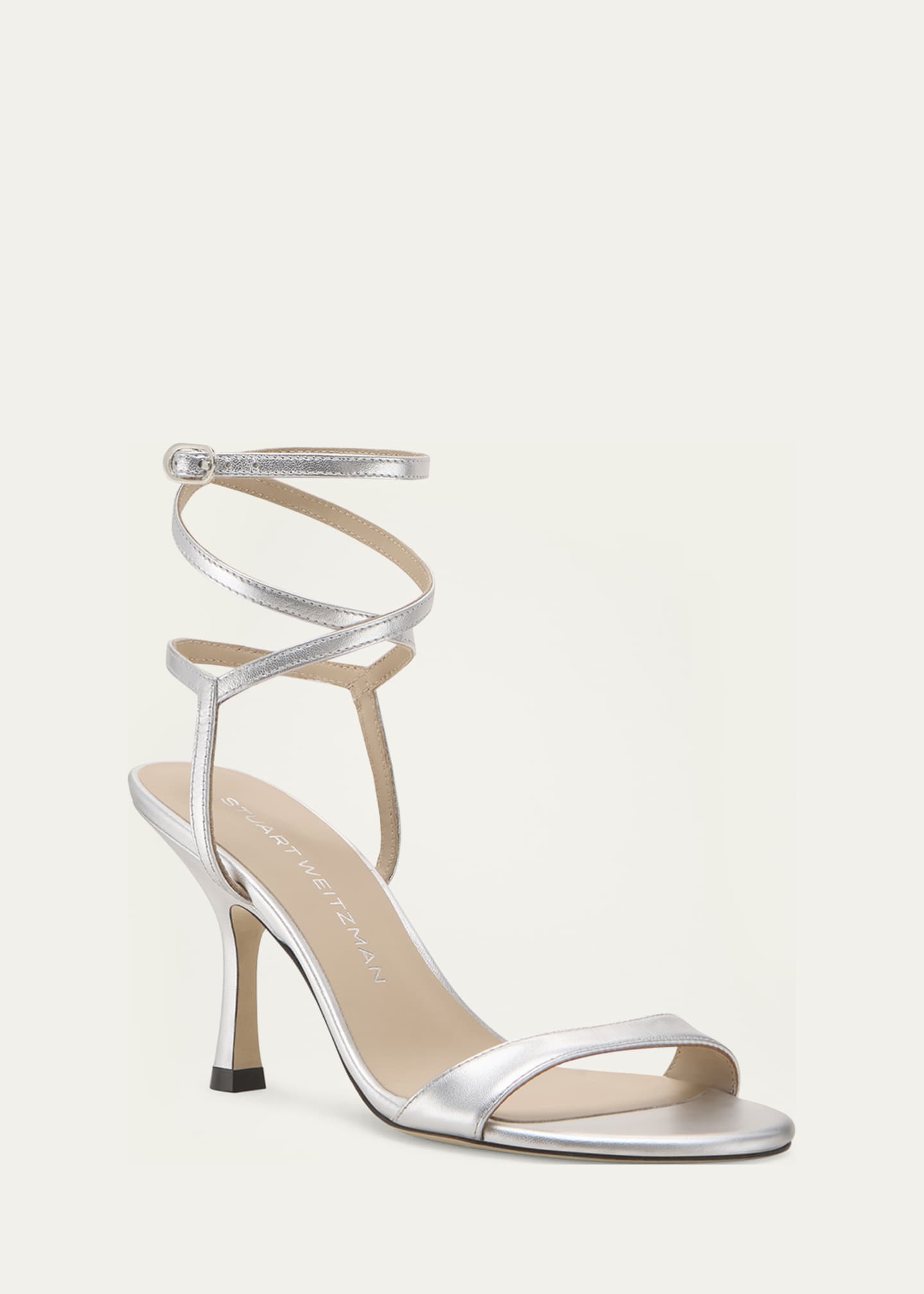 Stuart Weitzman Nudist Metallic Ankle-Wrap Sandals Image 2 of 4