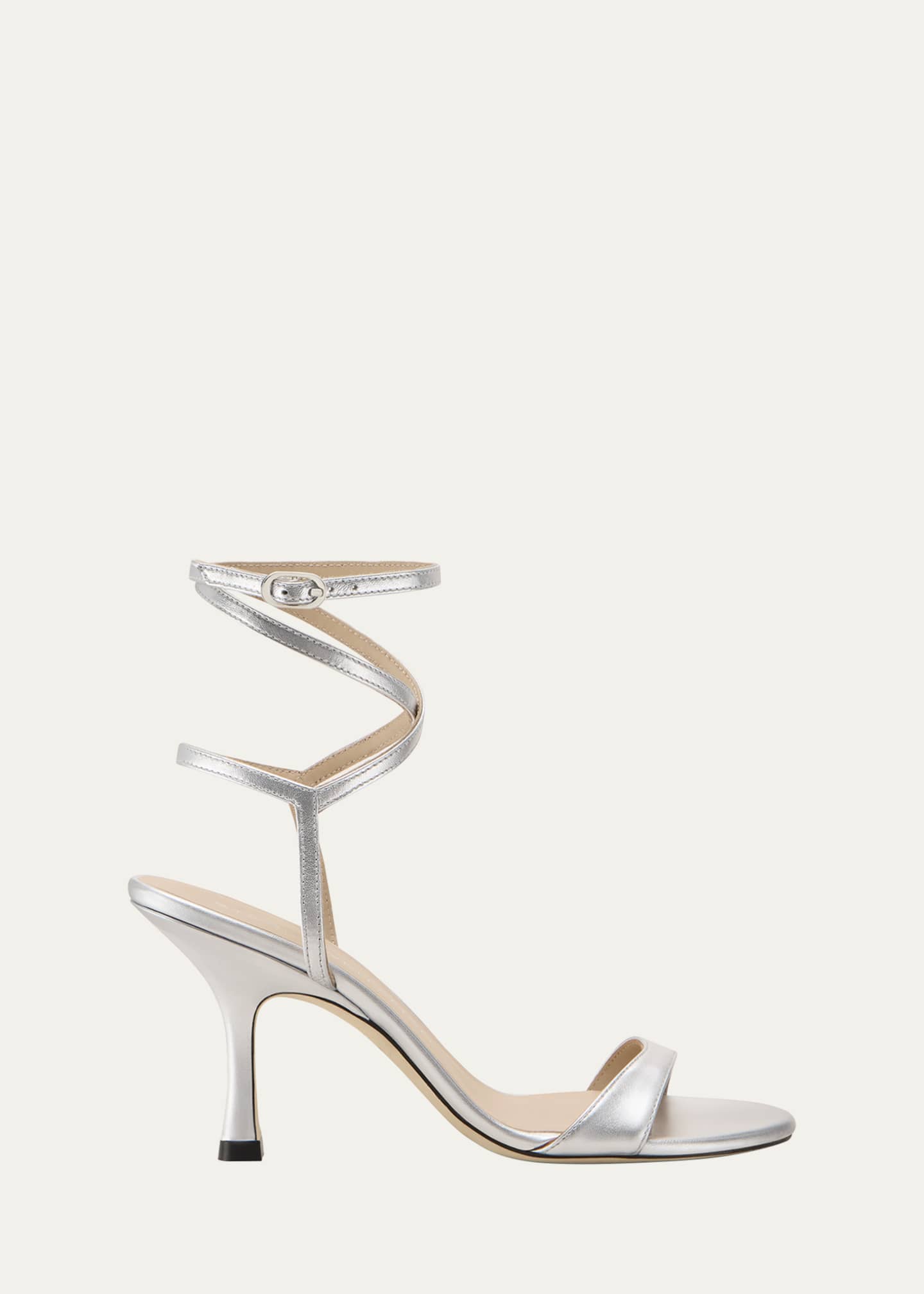 Stuart Weitzman Nudist Metallic Ankle-Wrap Sandals Image 1 of 4