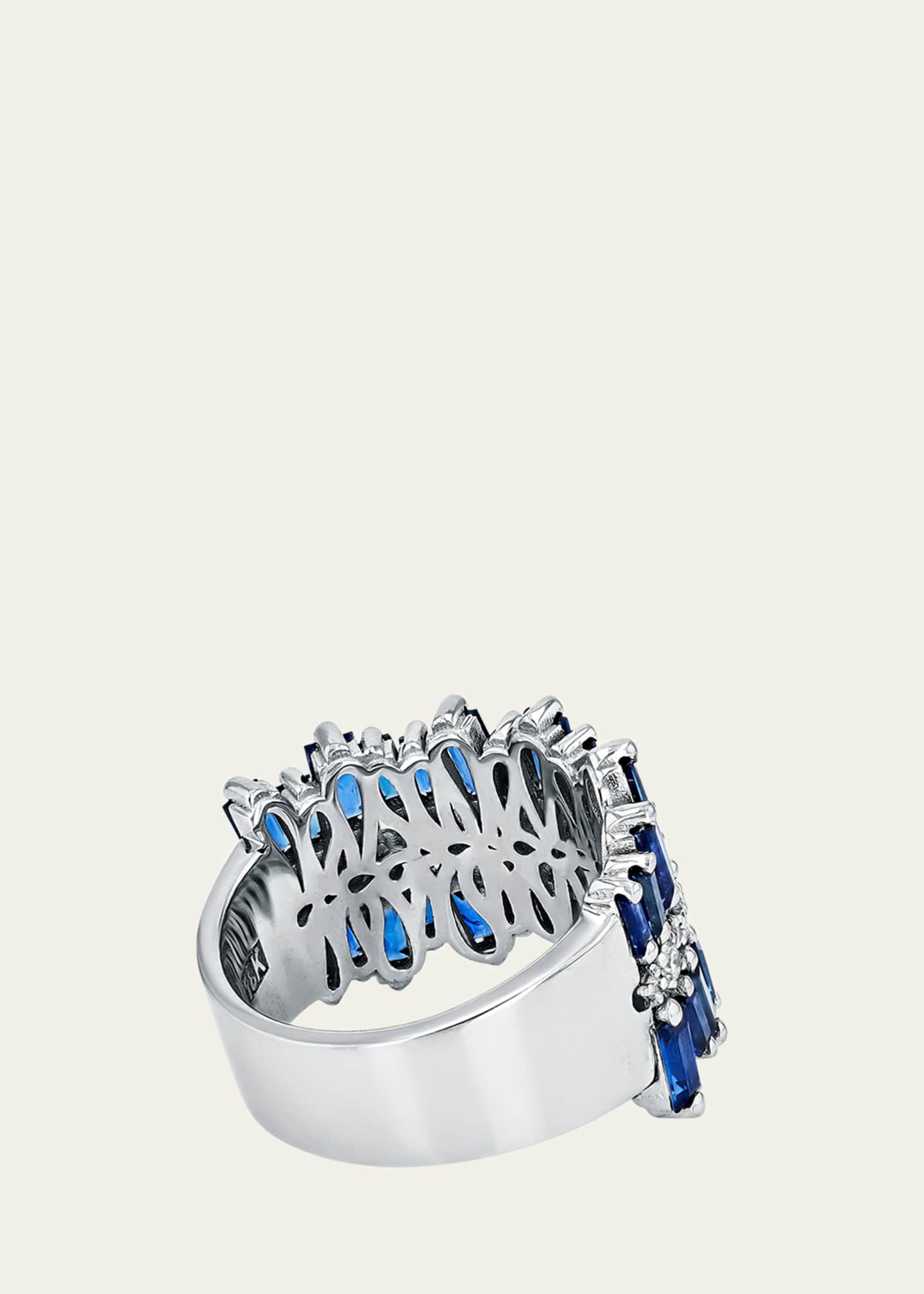 Suzanne Kalan 18K White Gold Double Row Halfway Band with Blue Sapphire Baguettes and White Diamonds Image 2 of 2