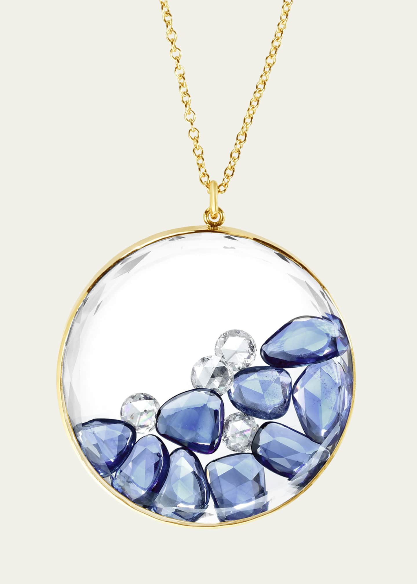 Moritz Glik 18K Yellow Gold Big Boy Blue Necklace with Blue Sapphires, Diamonds and Kaleidoscope Shaker Image 2 of 2