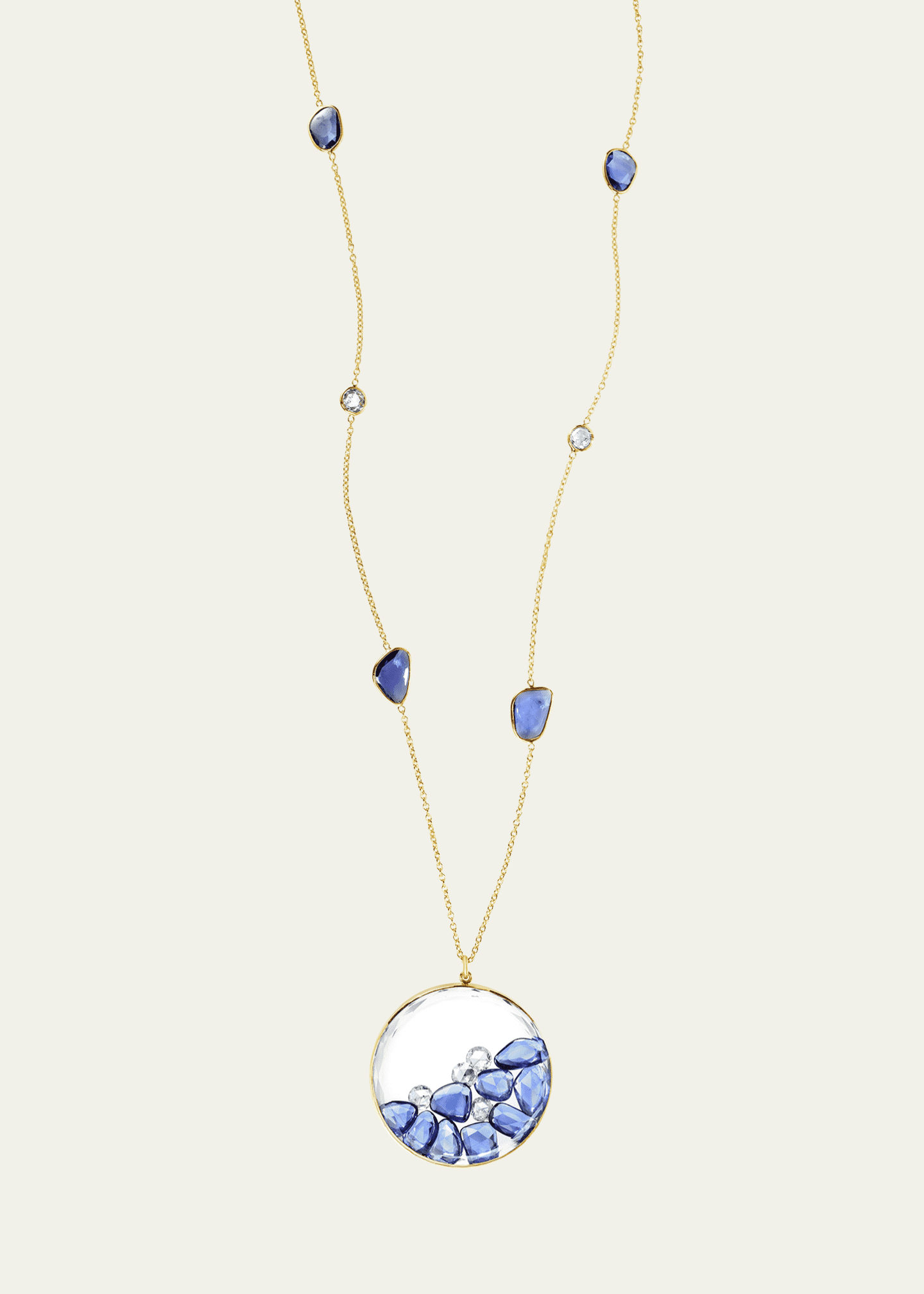 Moritz Glik 18K Yellow Gold Big Boy Blue Necklace with Blue Sapphires, Diamonds and Kaleidoscope Shaker Image 1 of 2