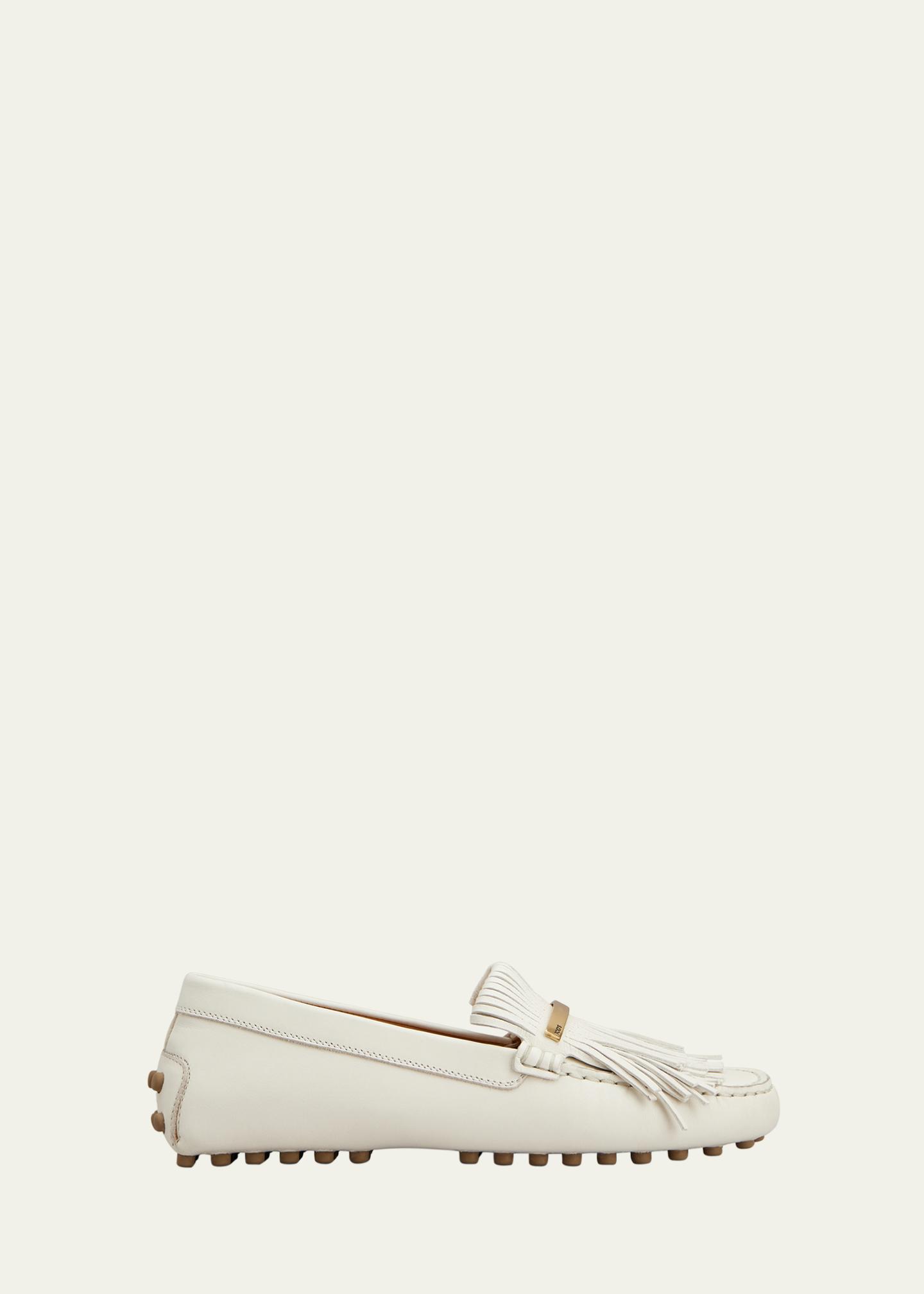 Tod\'s Gommini White Slip-On Driving Loafers Side Suede Stripes Moccasin Unisex Woman BEIGE Glove Gommino Loafers in Suede  main image 4