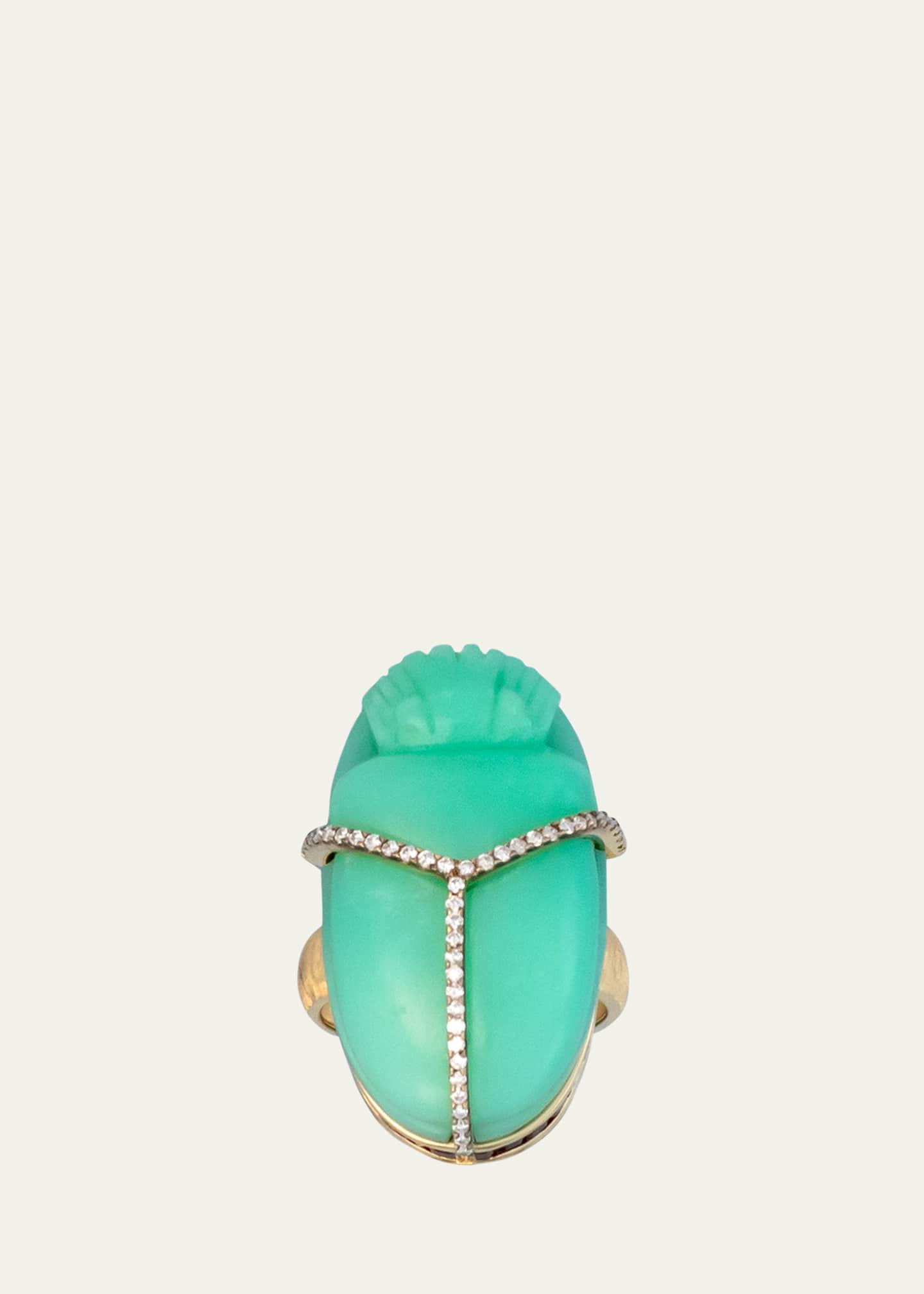 Silvia Furmanovich 18K Yellow Gold Chrysoprase Scarab Ring with Diamonds and Rubies