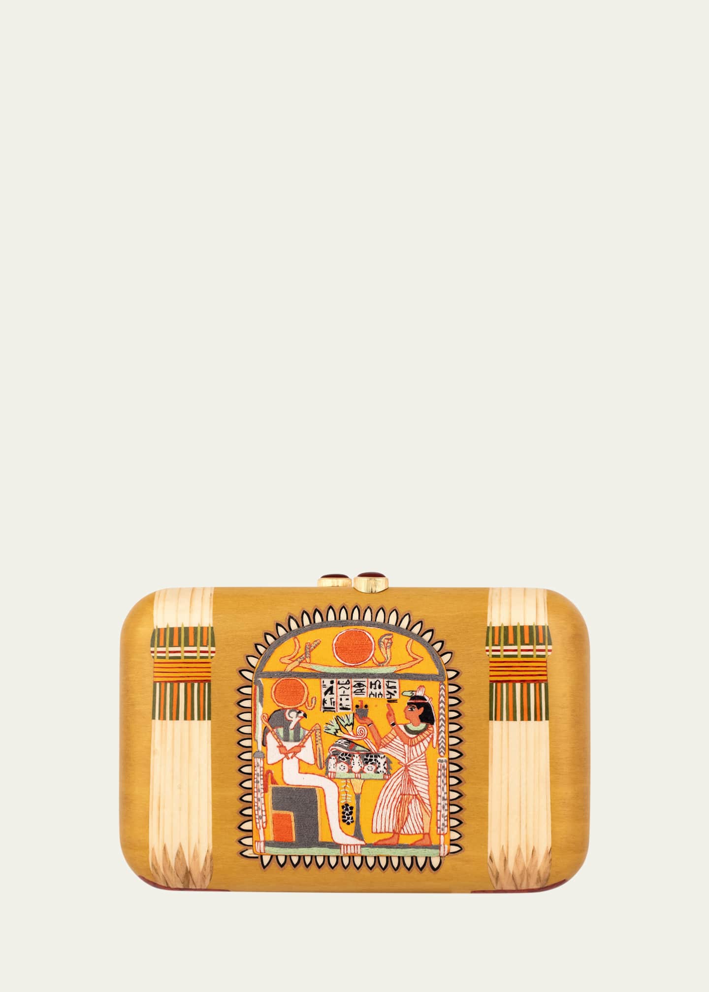 Silvia Furmanovich 18K Yellow Gold Rectangular Marquetry Clutch with Egyptian Motif and Red Agate