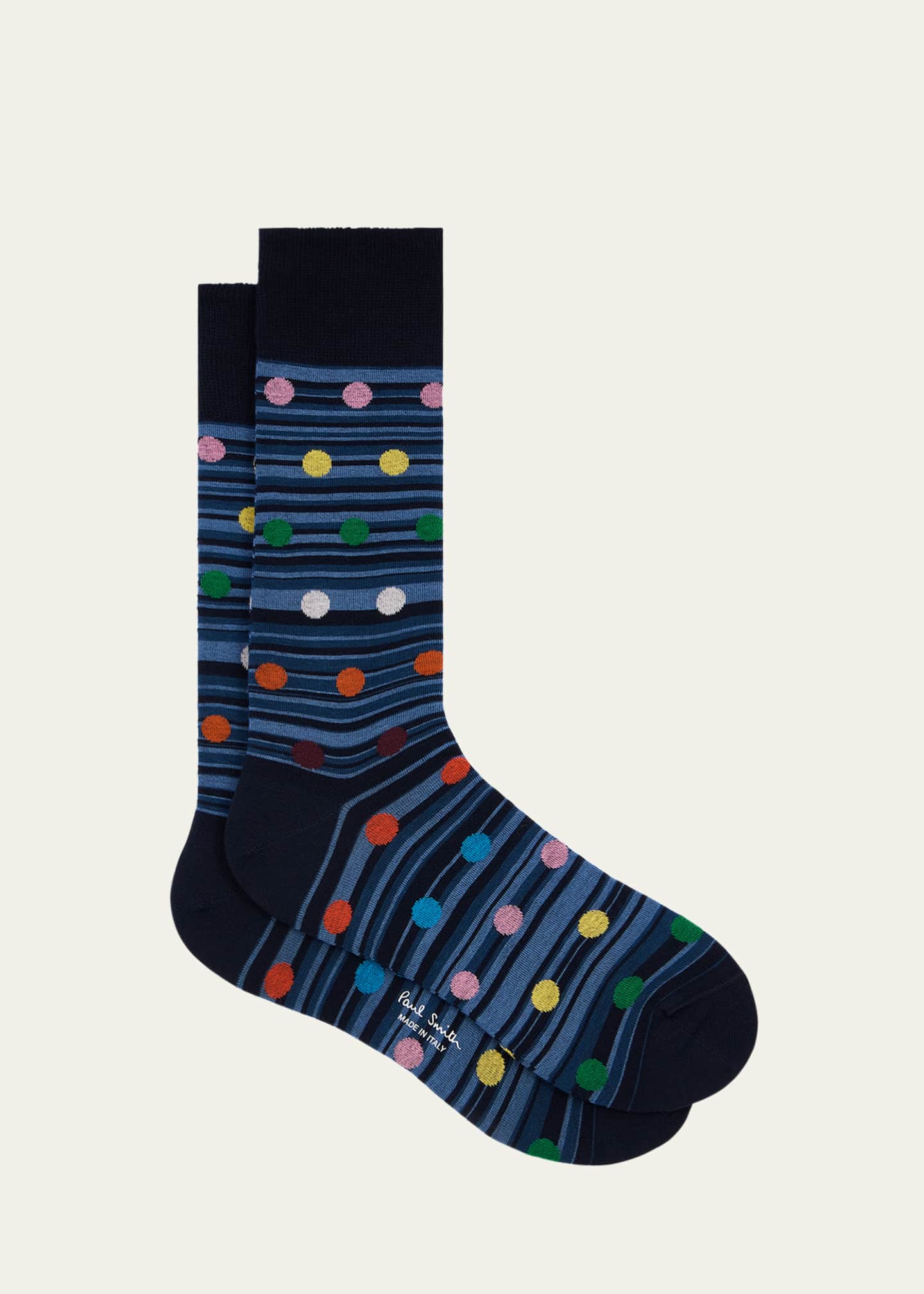 Paul Smith Men's Kinsley Polka Dot Overlay Signature Stripe Crew Socks Image 1 of 2