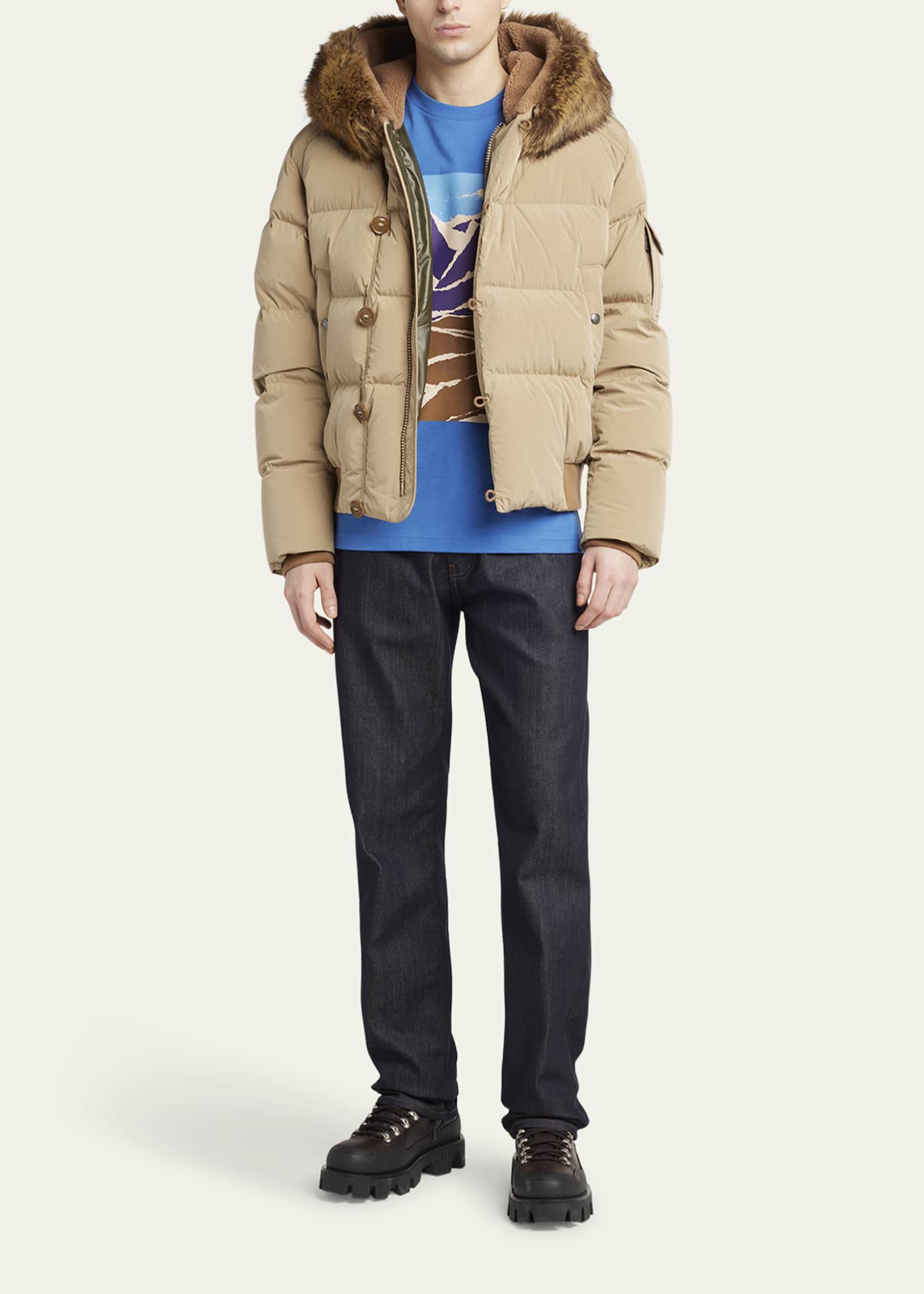 Men's Luynes Shearling-Hood Quilted Down Jacket