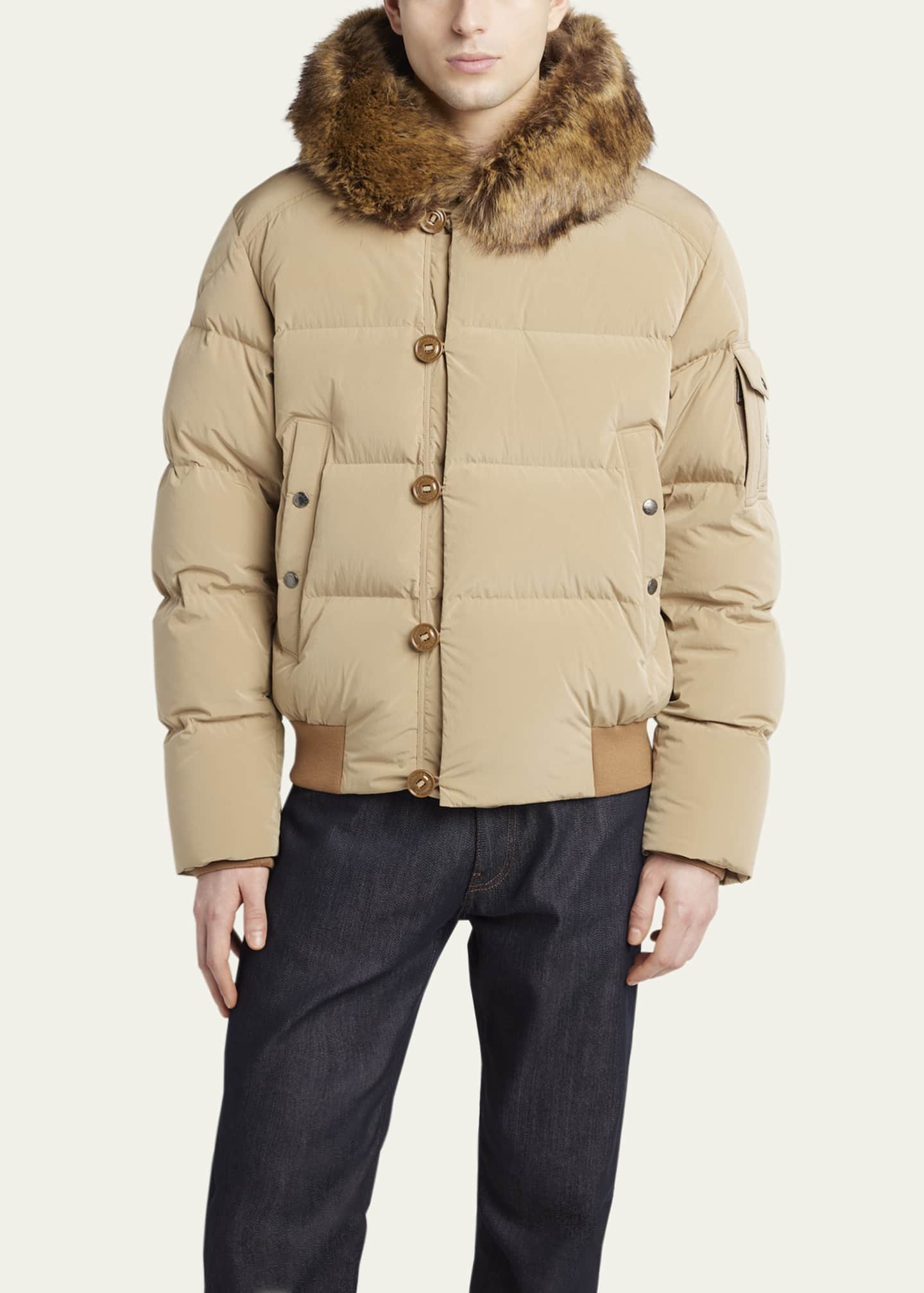 Men's Luynes Shearling-Hood Quilted Down Jacket
