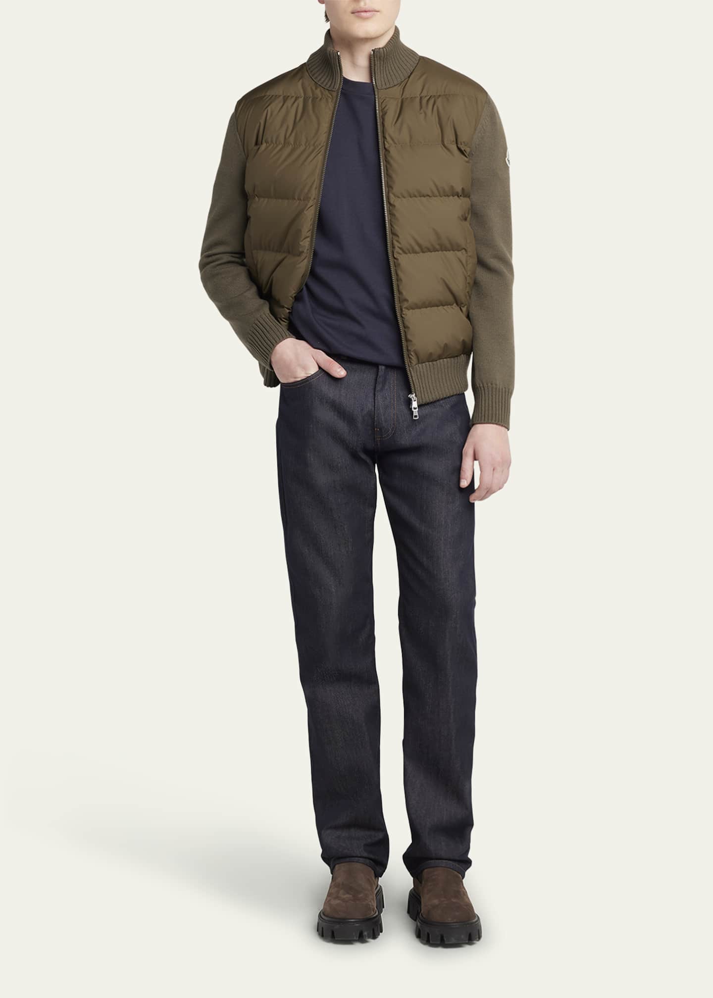 Moncler Men's Down Quilted Wool Knit Full-Zip Cardigan Image 2 of 5