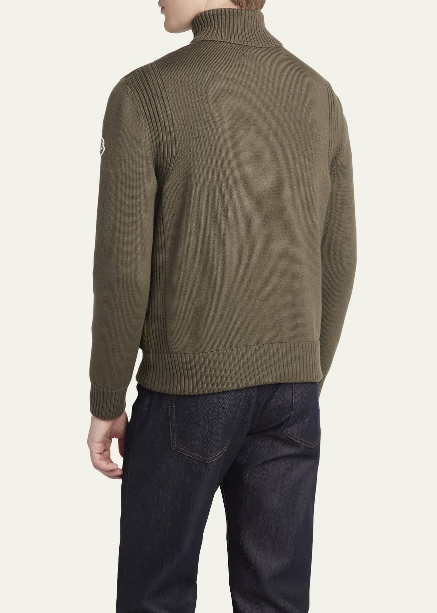 Moncler Men's Down Quilted Wool Knit Full-Zip Cardigan Image 3 of 5