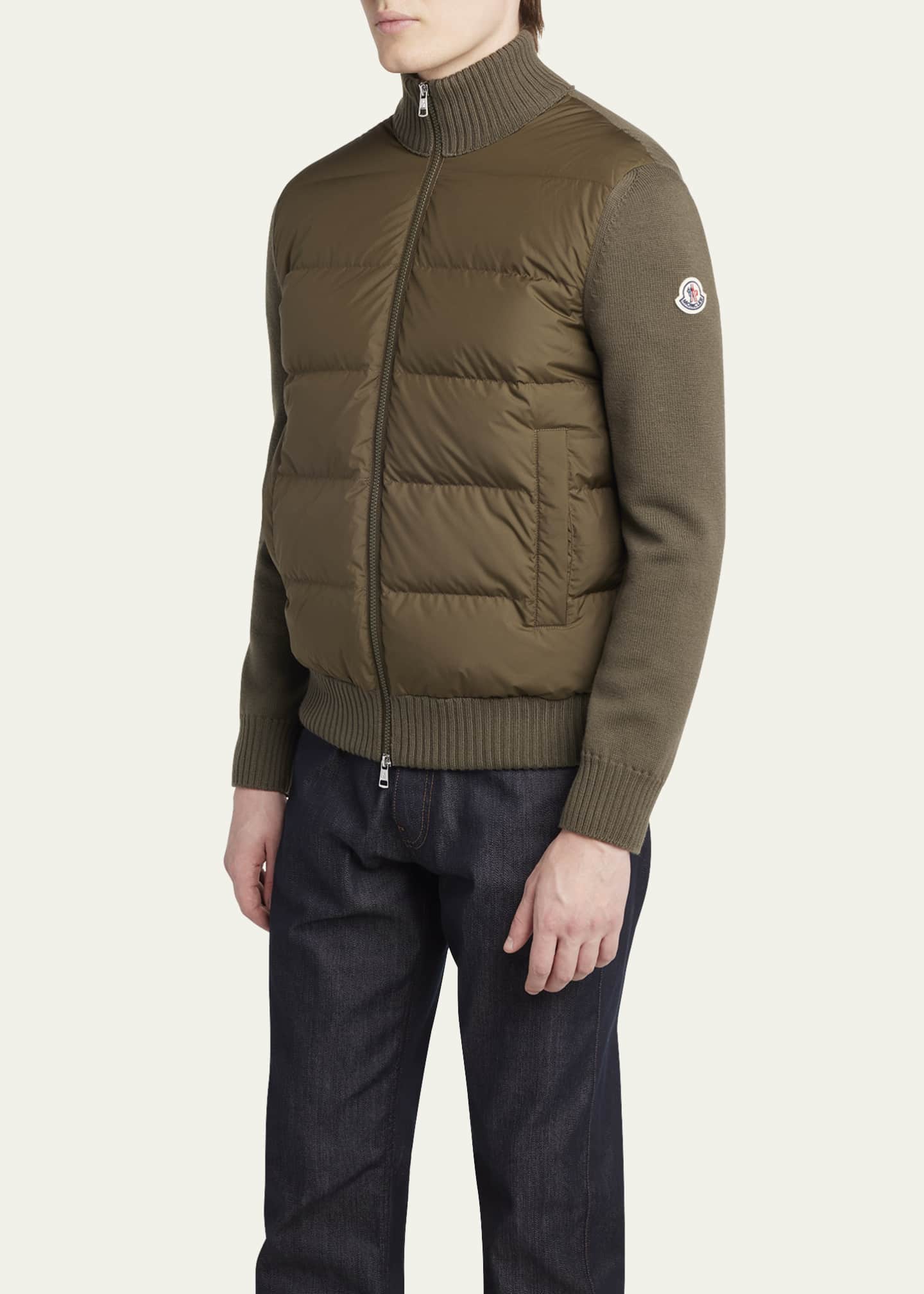 Moncler Men's Down Quilted Wool Knit Full-Zip Cardigan Image 4 of 5