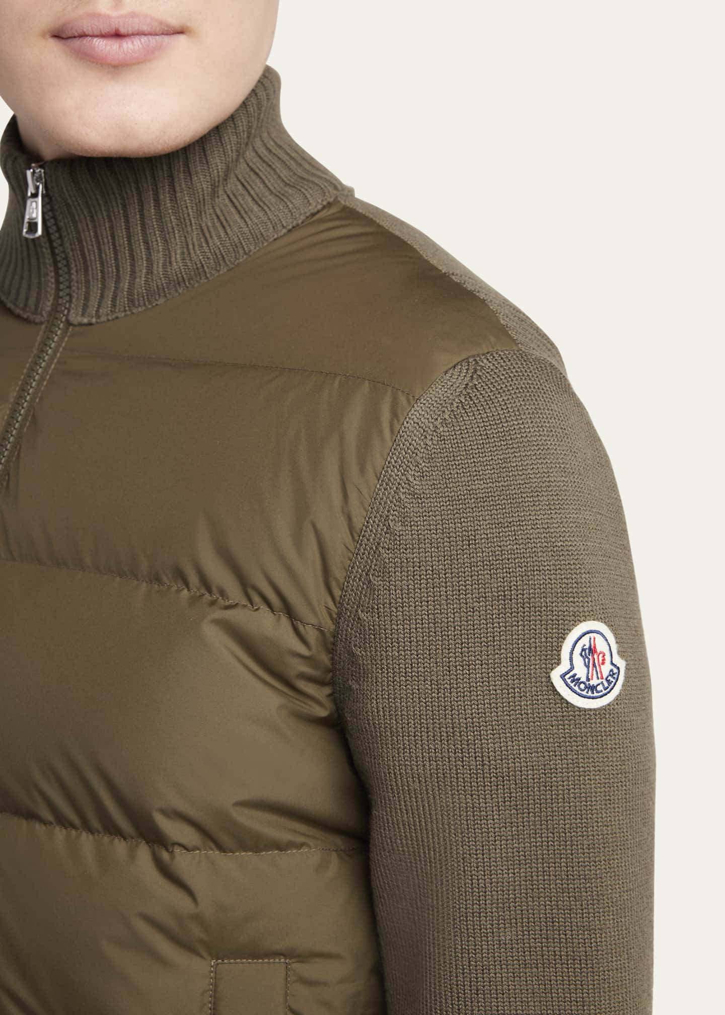 Moncler Men's Down Quilted Wool Knit Full-Zip Cardigan Image 5 of 5
