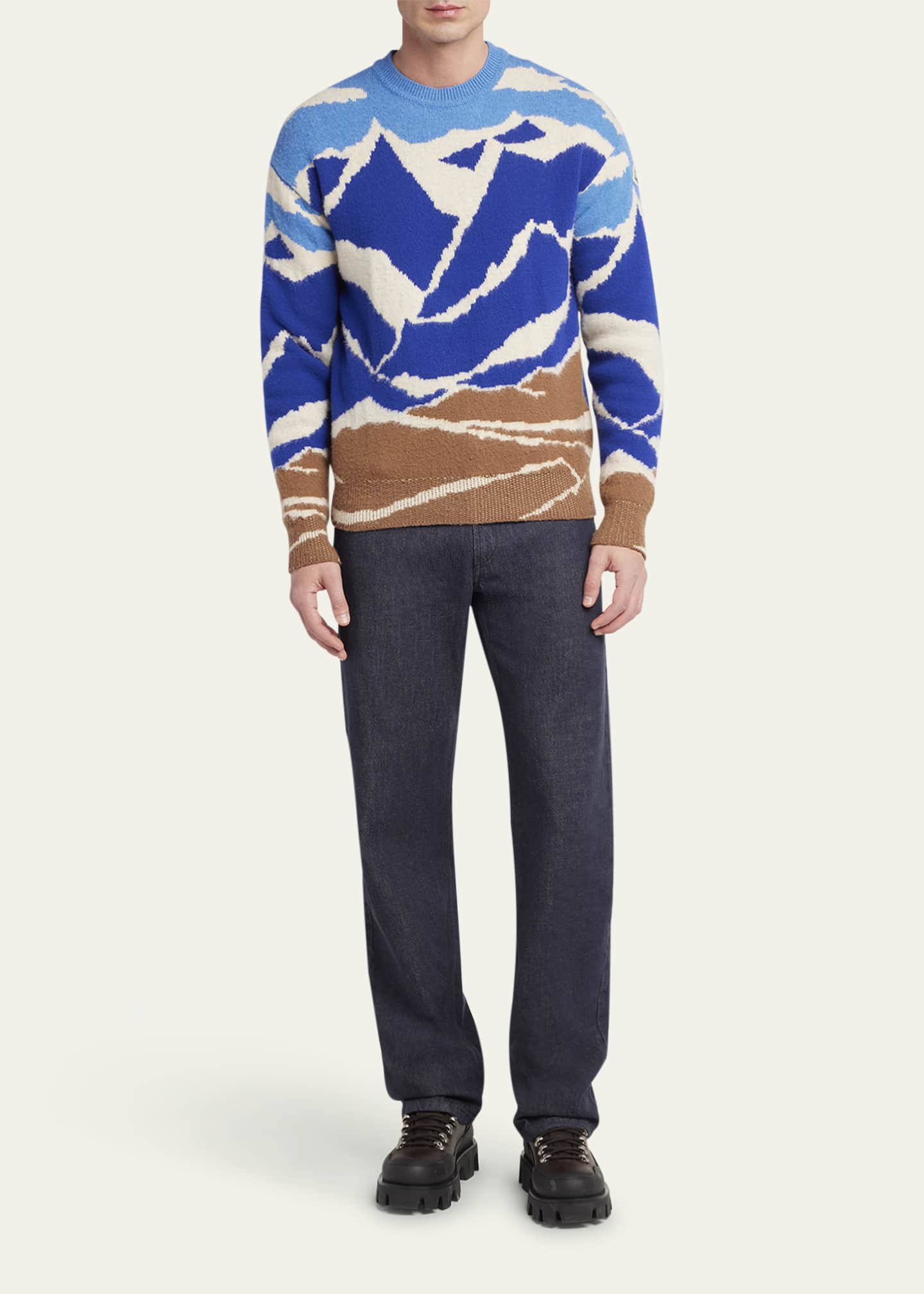 Moncler Men's Landscape-Print Crewneck Sweater - Bergdorf Goodman
