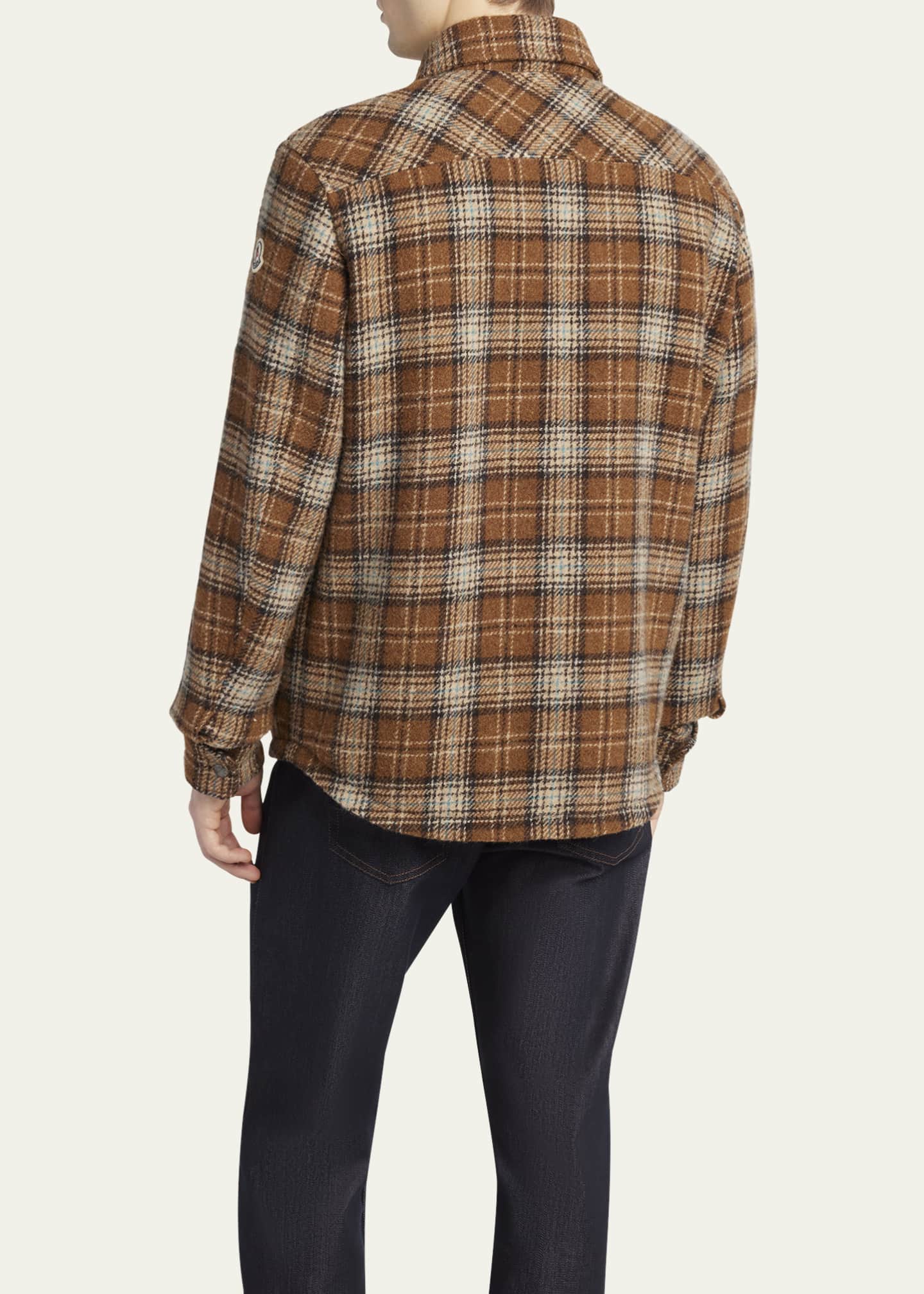 Moncler Men's Wool Check Snap-Front Shirt - Bergdorf Goodman