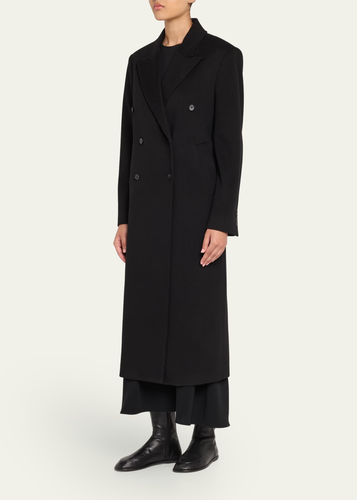 Loulou Studio Rosco Double-Breasted Wool-Cashmere Long Coat Image 4 of 5
