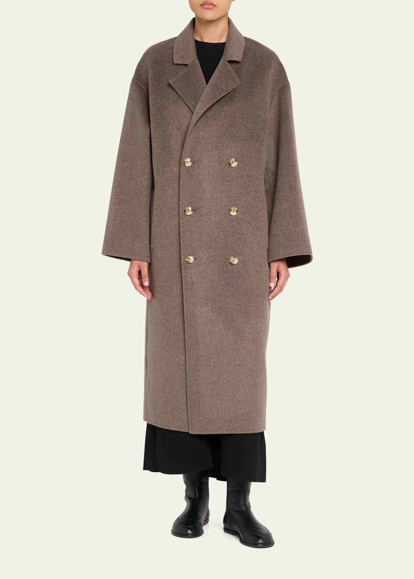 Loulou Studio Borneo Double-Breasted Wool-Cashmere Long Coat Image 2 of 5