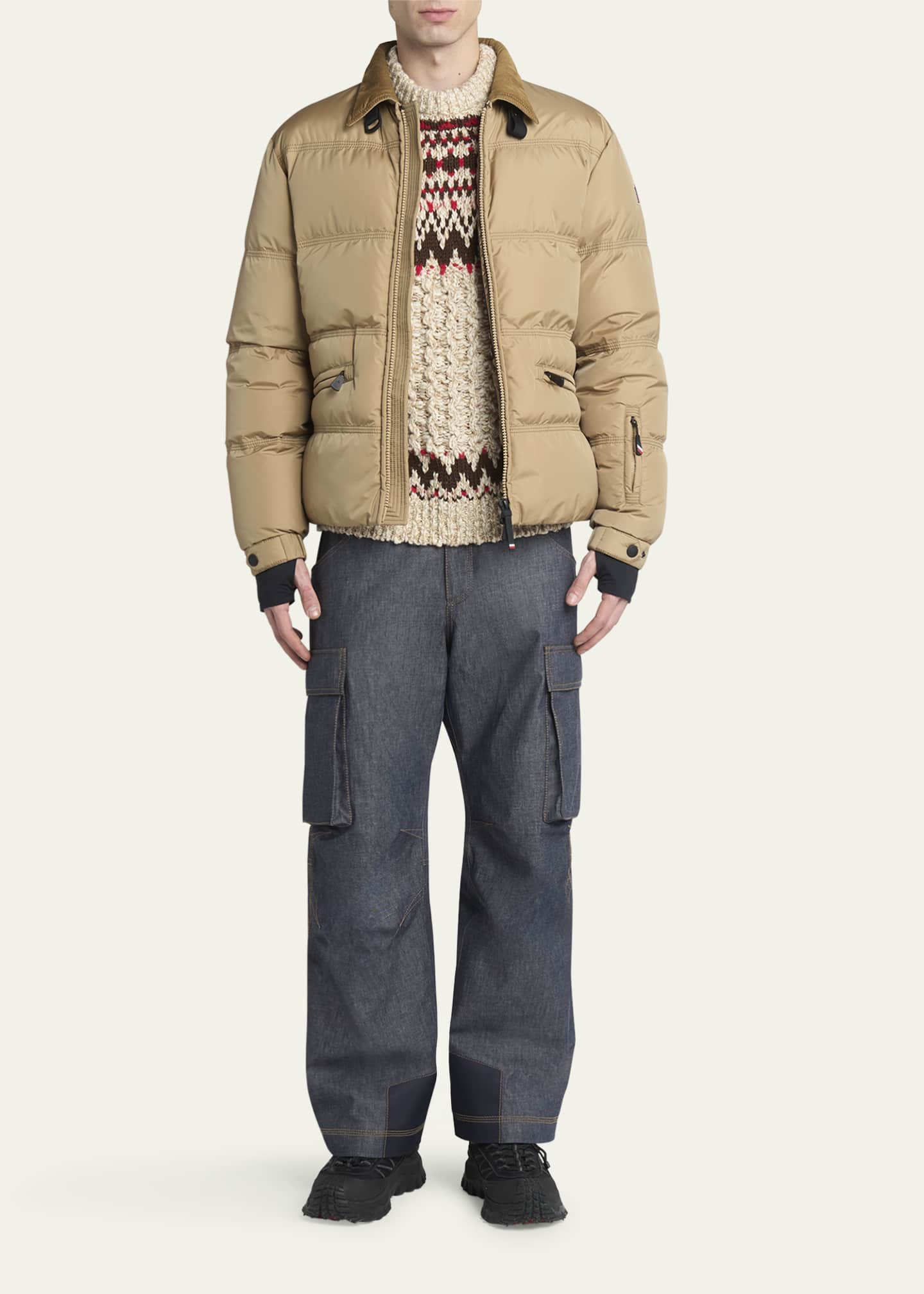 Moncler Grenoble Men's Yunnan Corduroy-Collar Nylon Puffer Jacket