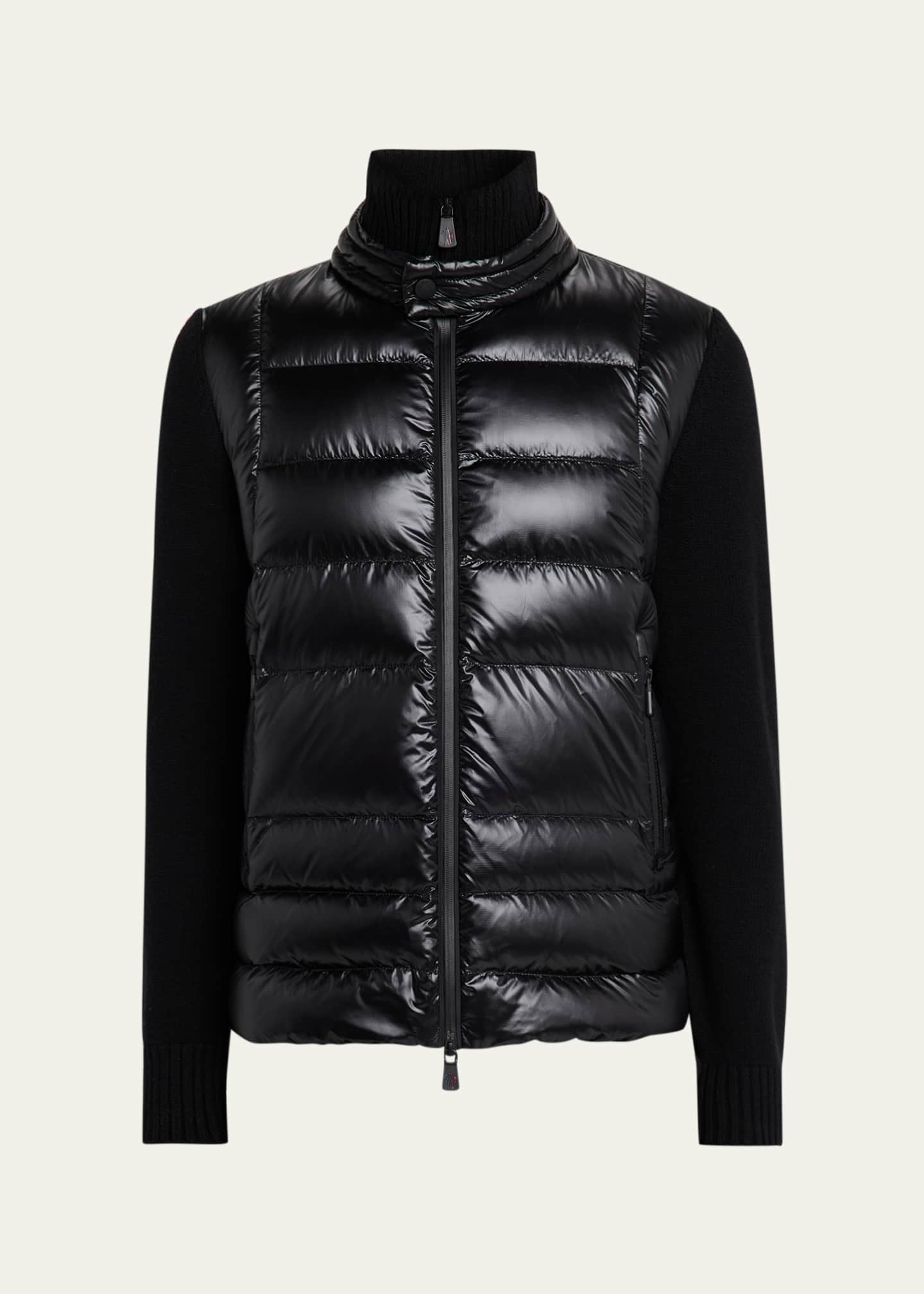 MONCLER BLACKジップアップジャケット Black Padded Crêpe Cotton Zip-Up Cardigan - Sweaters & Cardigans