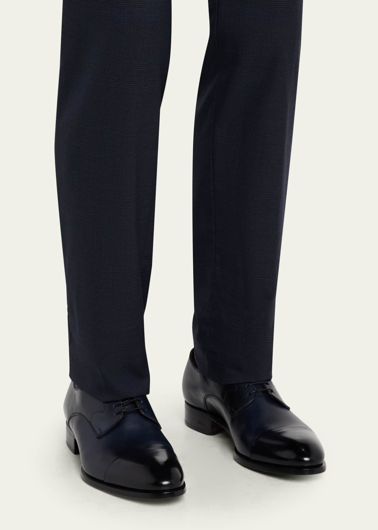 Brioni Men's Milano Leather Cap-Toe Derby Shoes Image 2 of 6
