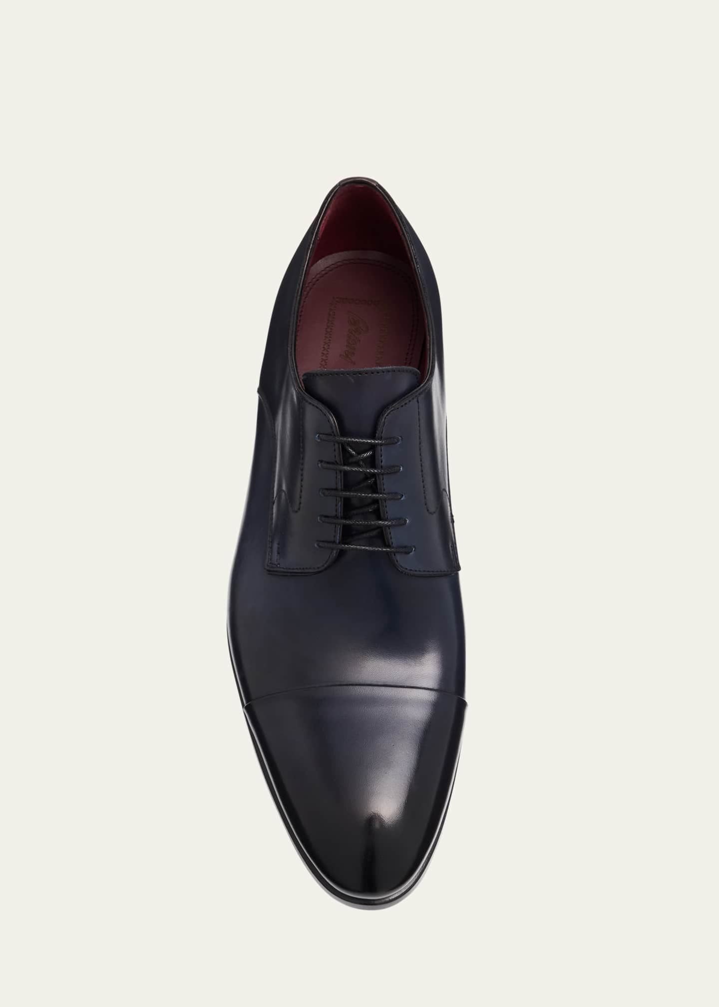 Brioni Men's Milano Leather Cap-Toe Derby Shoes Image 6 of 6