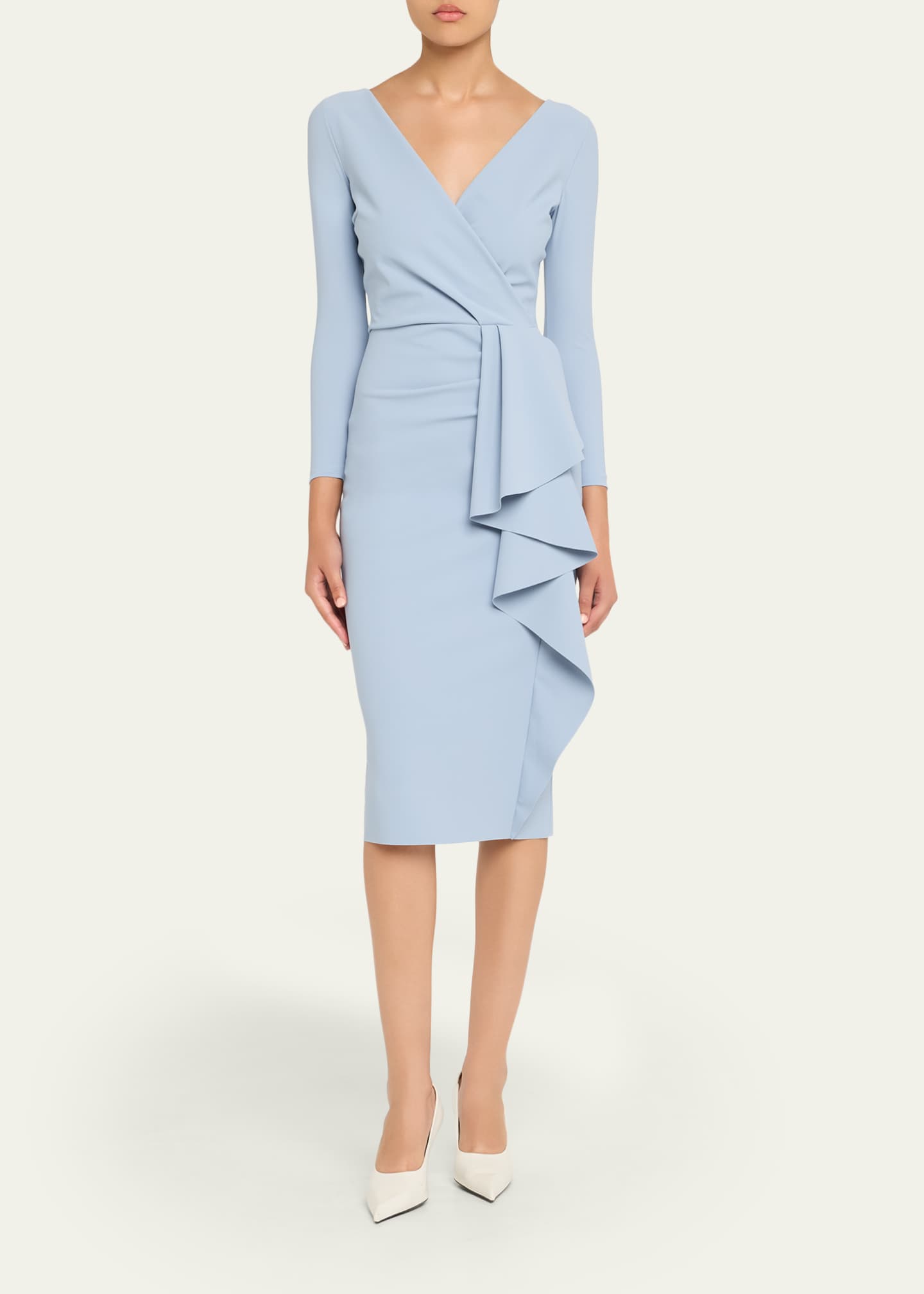 Chiara Boni La Petite Robe Draped Faux Wrap Bodycon Midi Dress Image 2 of 5