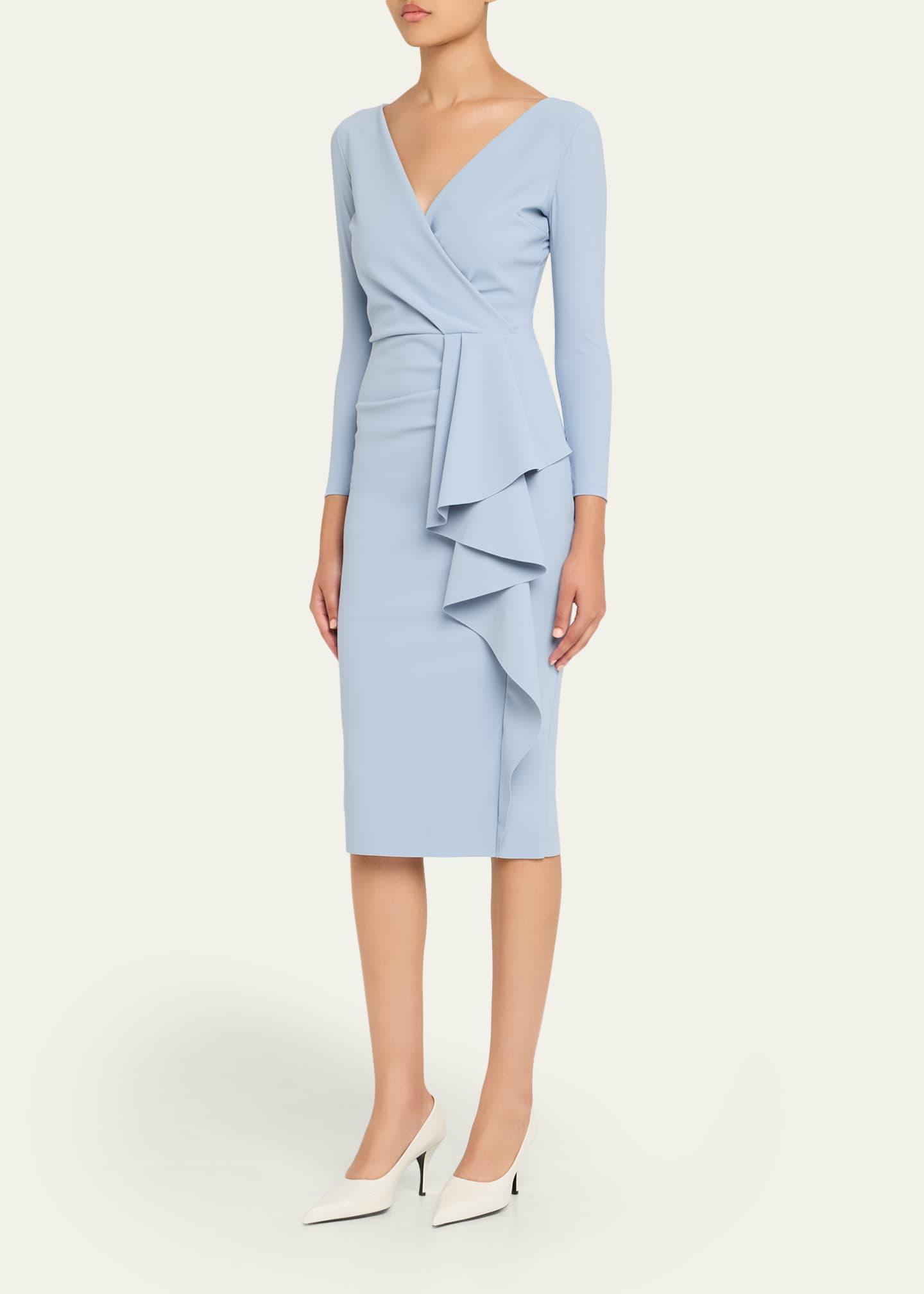 Chiara Boni La Petite Robe Draped Faux Wrap Bodycon Midi Dress Image 4 of 5