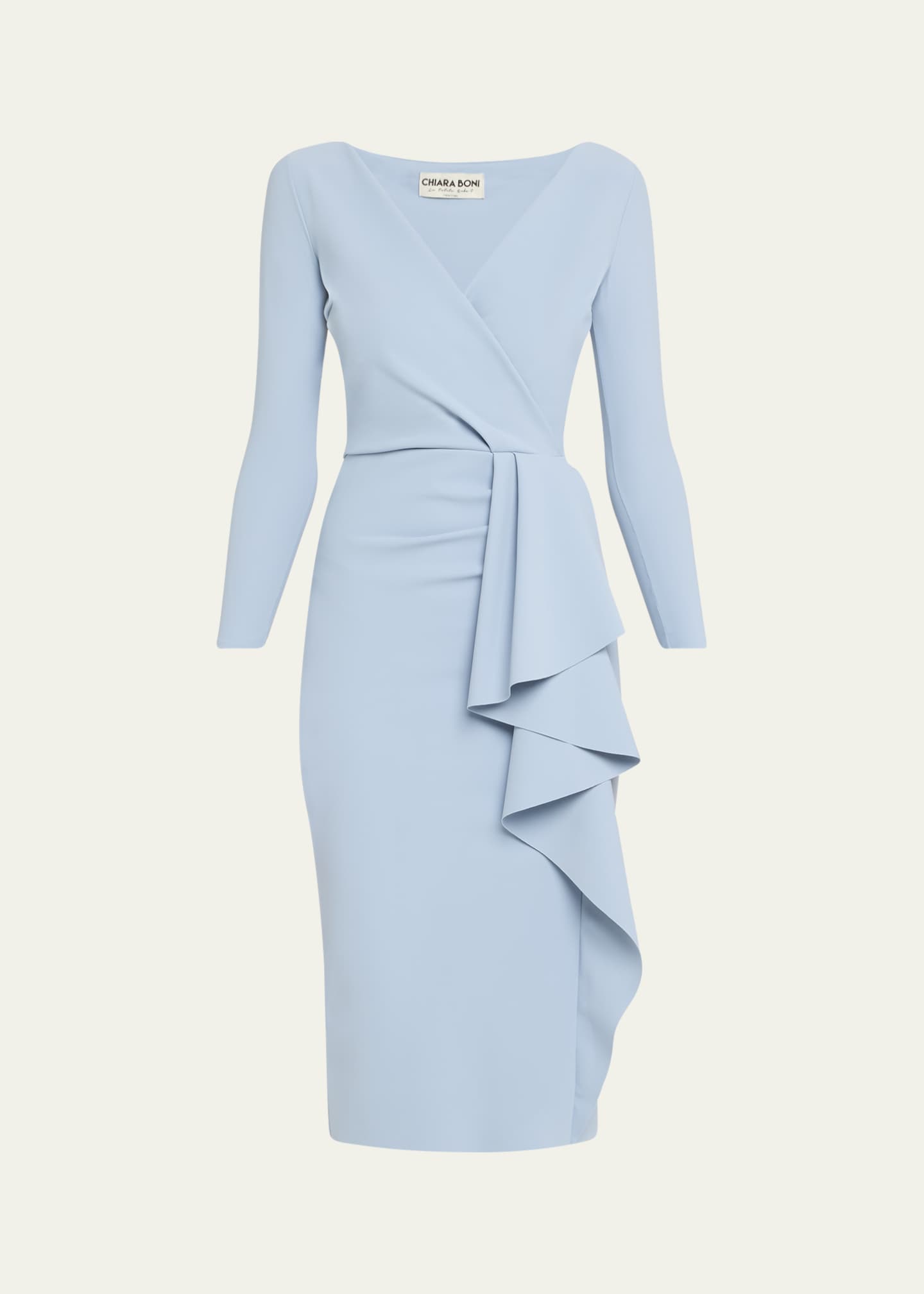 Chiara Boni La Petite Robe Draped Faux Wrap Bodycon Midi Dress Image 1 of 5