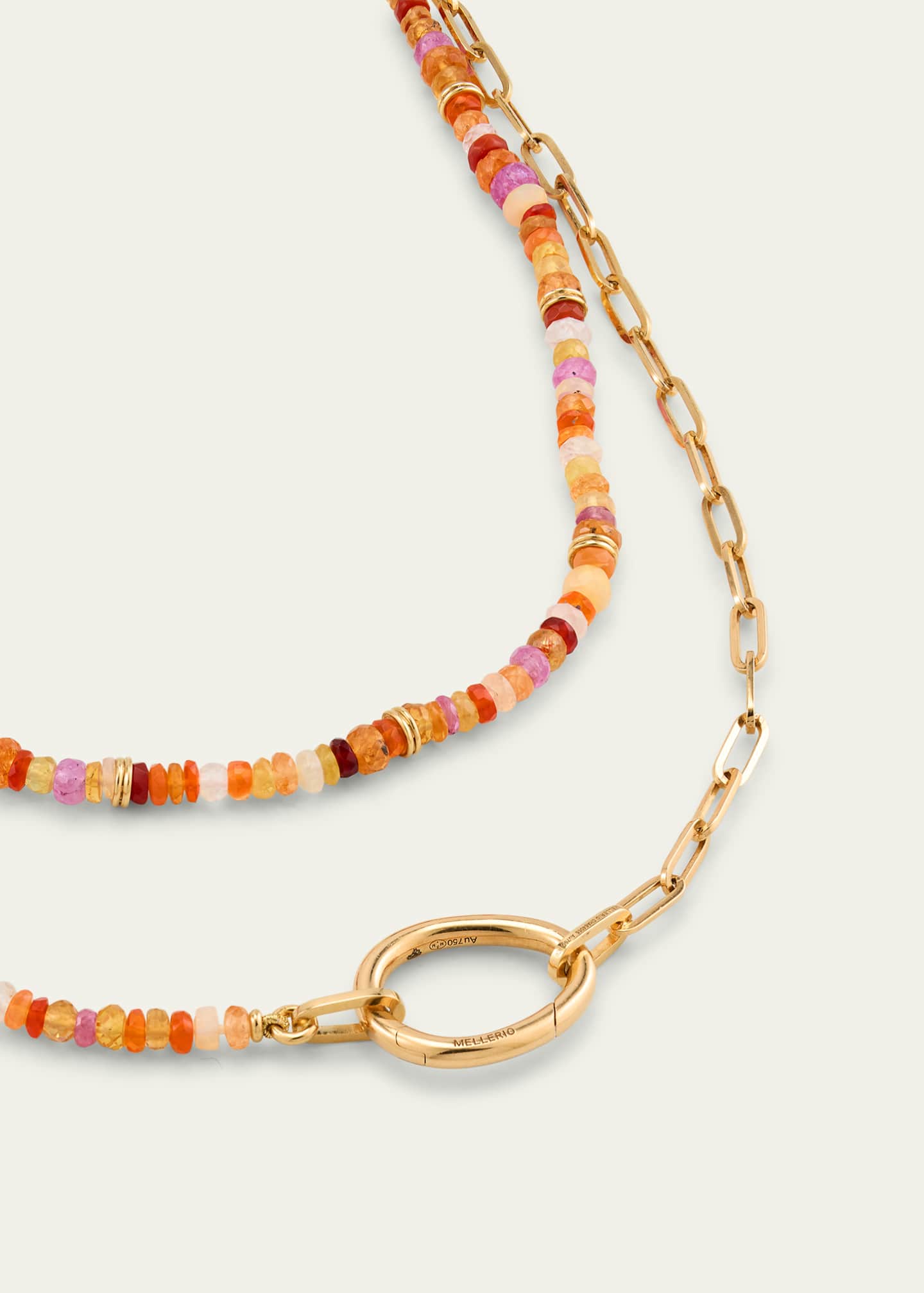 Mellerio Lien Pierres Orange 18K Yellow Gold Multi-Gemstone Paperclip Chain Necklace Image 3 of 4